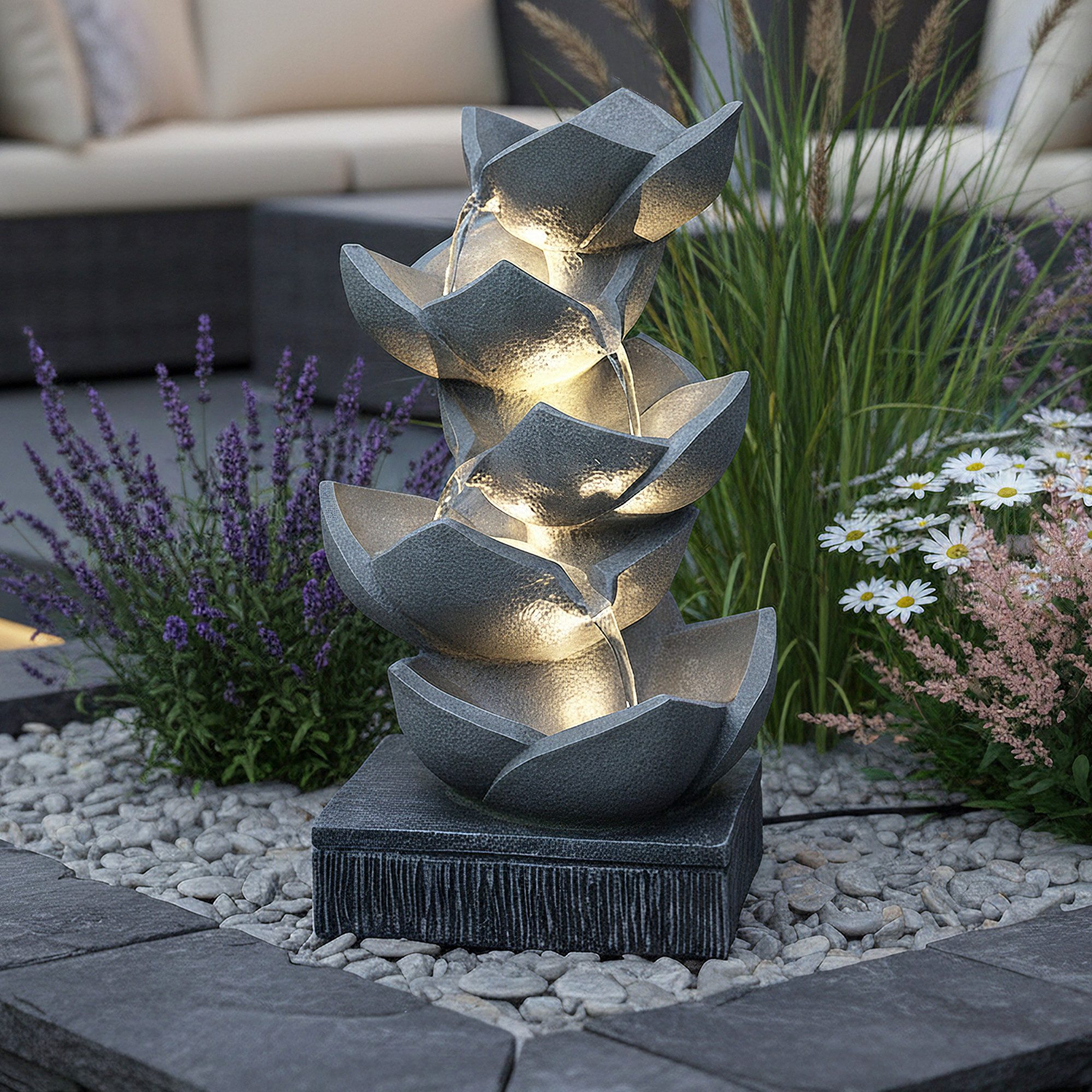 Arnusa Zimmerbrunnen Wasserspiel BK901 mit LED Beleuchtung Gartendekoration 47 cm, Gartenfigur Skulptur Gartenbrunnen Springbrunnen