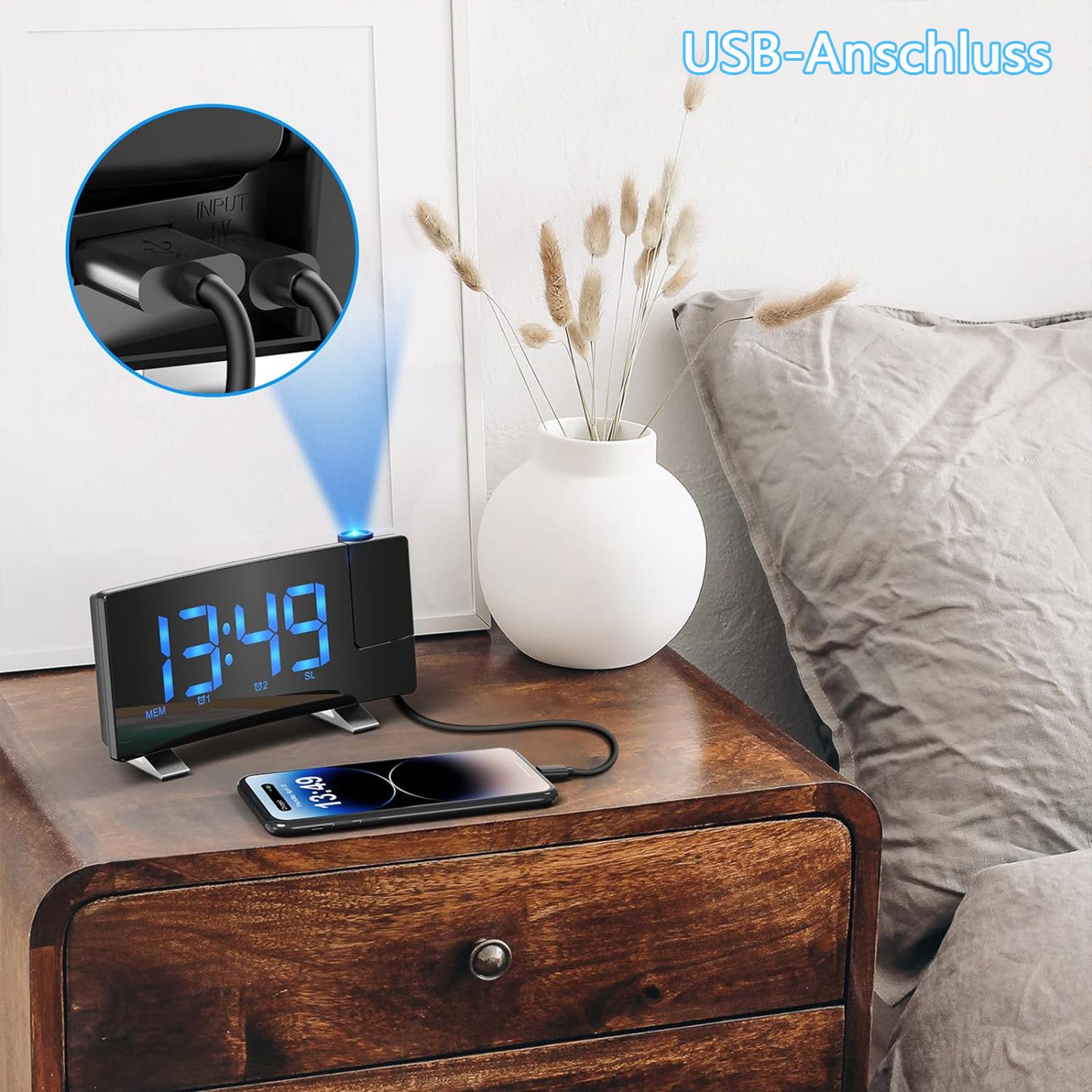 MODFU Projektionswecker LED Digital Wecker Projektion Alarm Radiowecker Rad günstig online kaufen