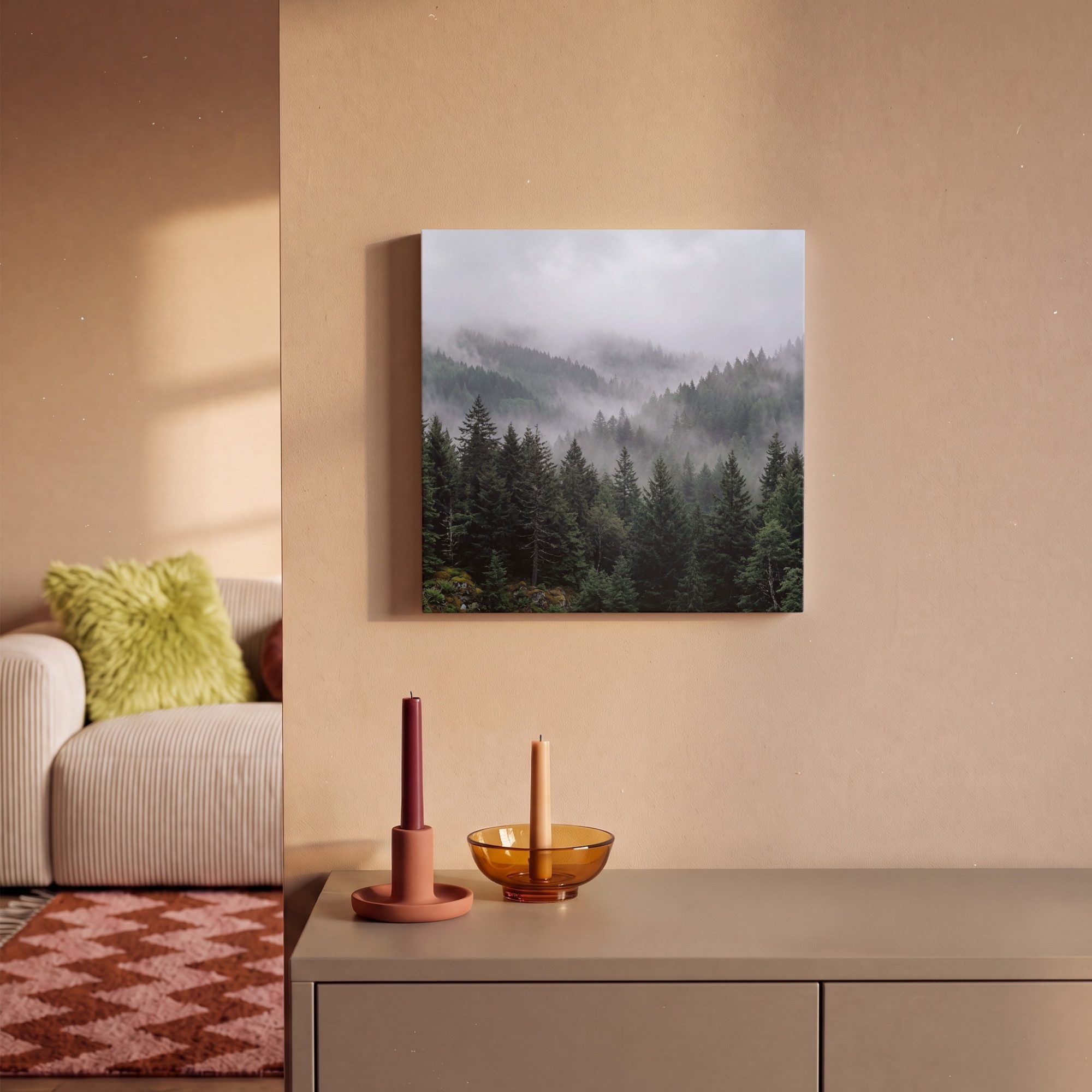 OneMillionCanvasses® Leinwandbild Wald - Nebel - Bäume - Natur, Fotodruck (1 St), Wandbild, Deko Schlafzimmer Wohnzimmer Flur 20x20 cm – Bild 2 von 5