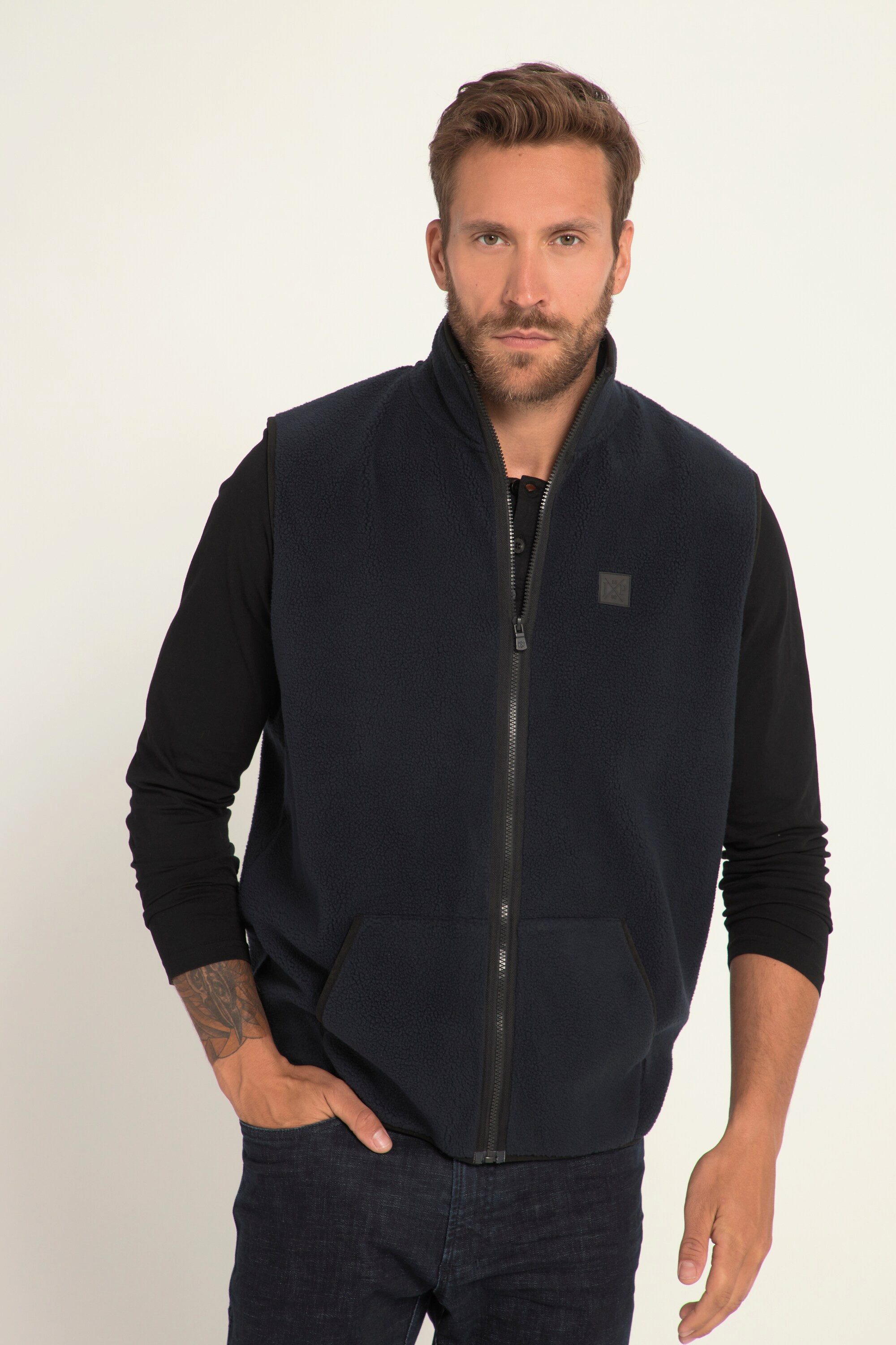 Steppweste Fleece-Weste Bauchfit Stehkragen Kängurutasche