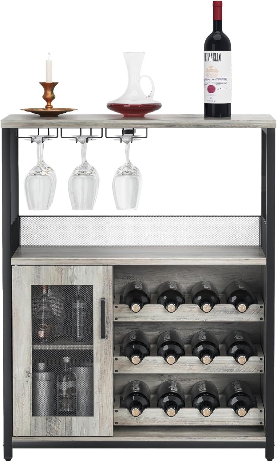 Weinschrank,Barschrank mit Glashalter und Netztür,industrielles Sideboard