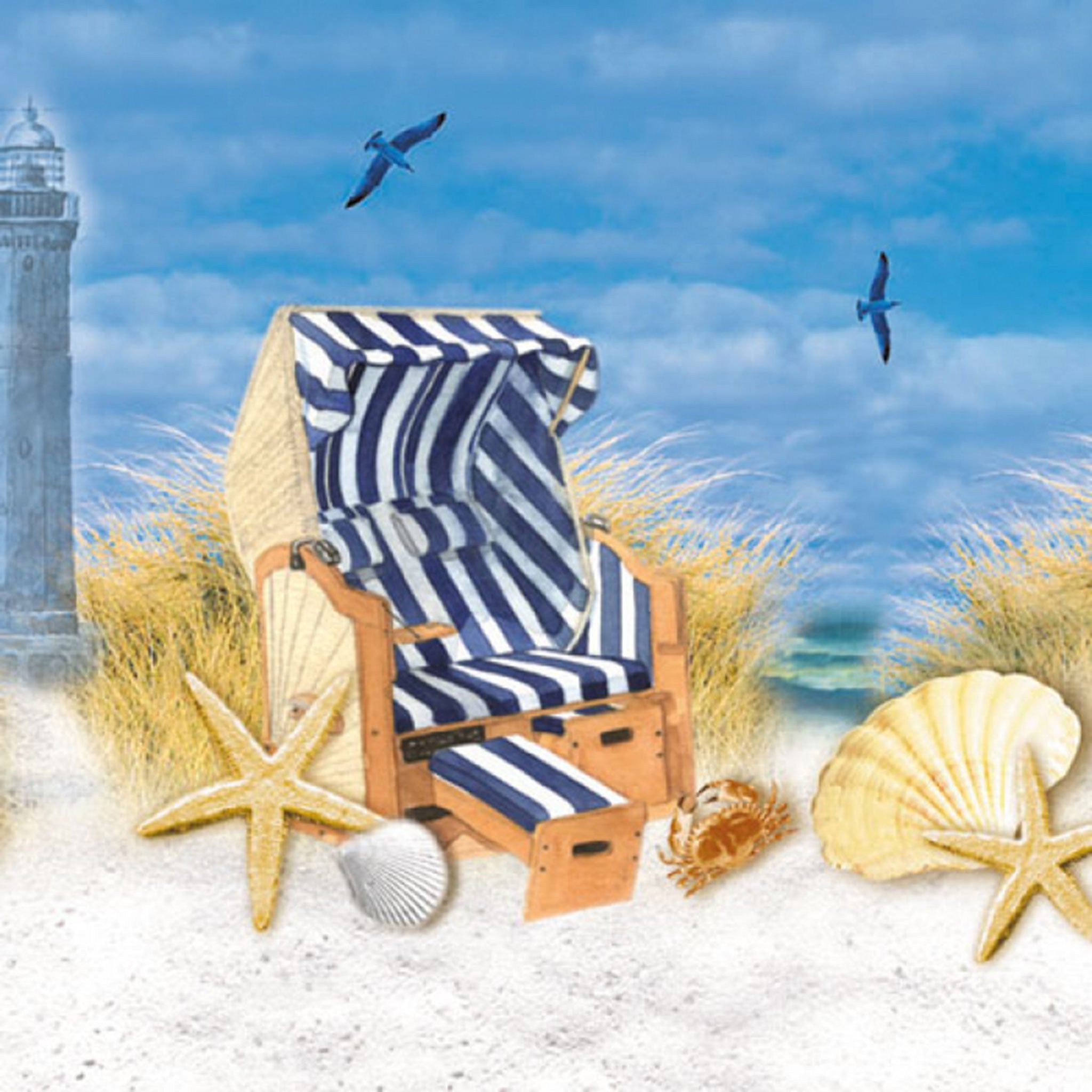 Ambiente Luxury Paper Products Papierserviette, Servietten Papier 33x33cm 3-lagig mit Strandkorb Motiv maritim 20 Stk.