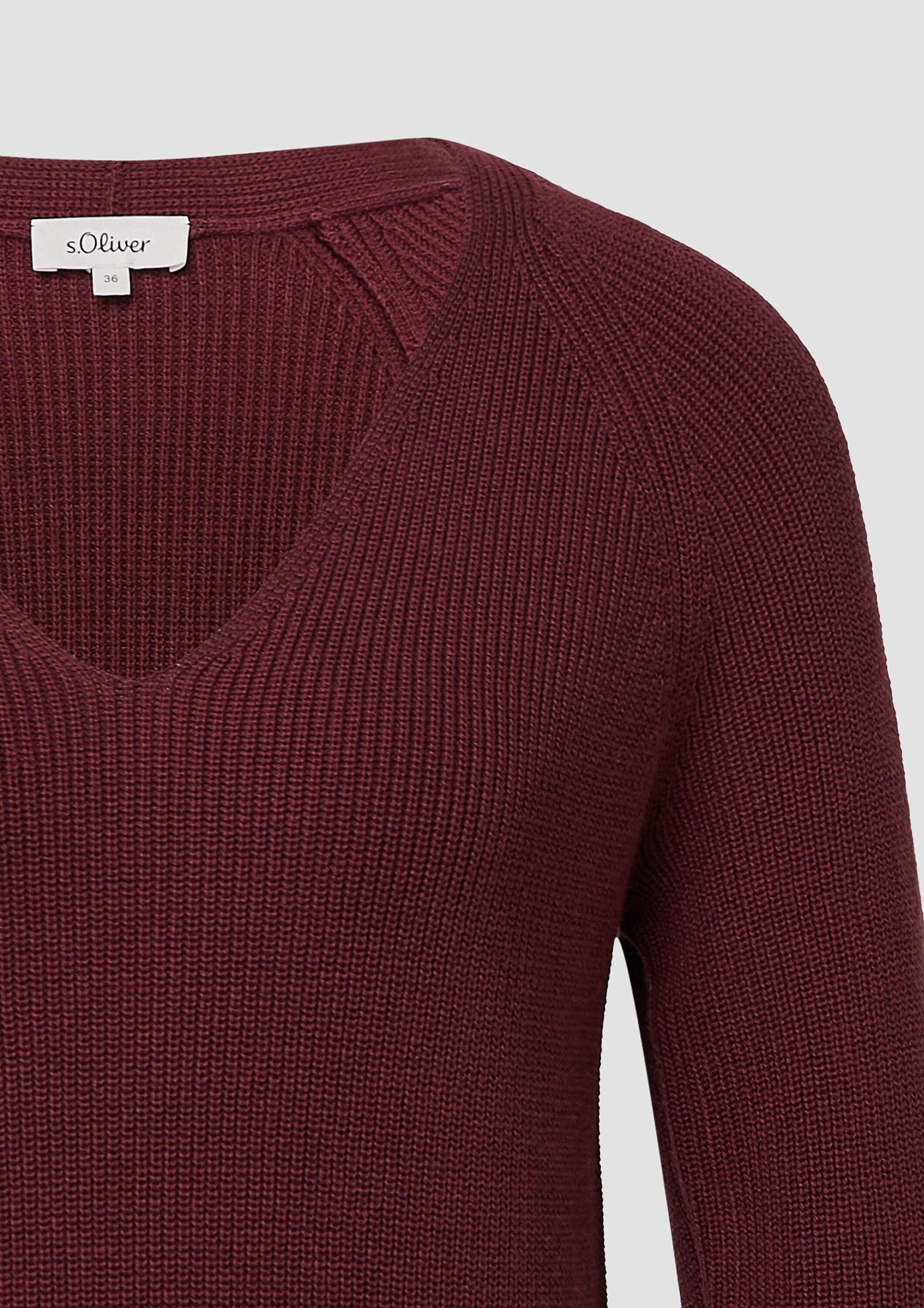 s.Oliver Longpullover Strickpullover Strickpullover aus Baumwollmix mit V-Ausschnitt