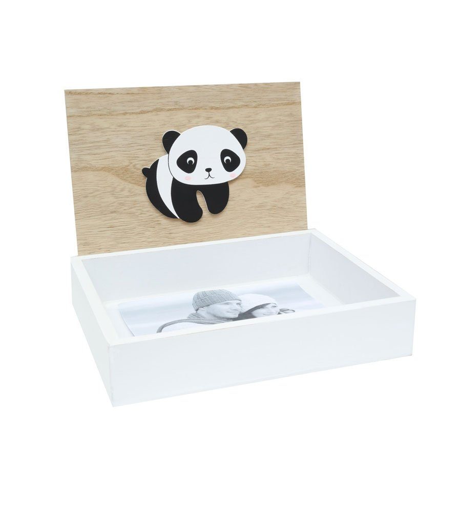 cm Natur IDEAL Geschenkbox 21x16x4 Holz Fotobox Panda Bilderrahmen Little Weiß TREND Deckel Box mit