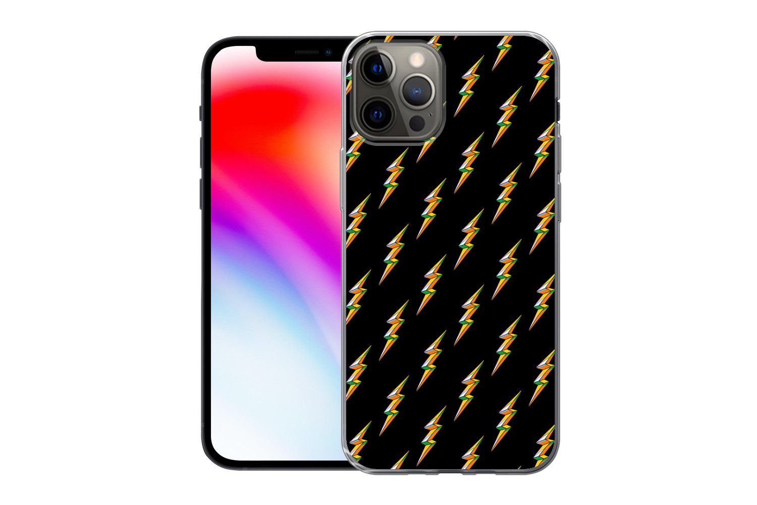 MuchoWow Handyhülle für Apple iPhone 12 Pro Blitzschlag - Gelb - Schwarz, Smartphone-Bumper, Print, Handy Schutzhülle Dünn