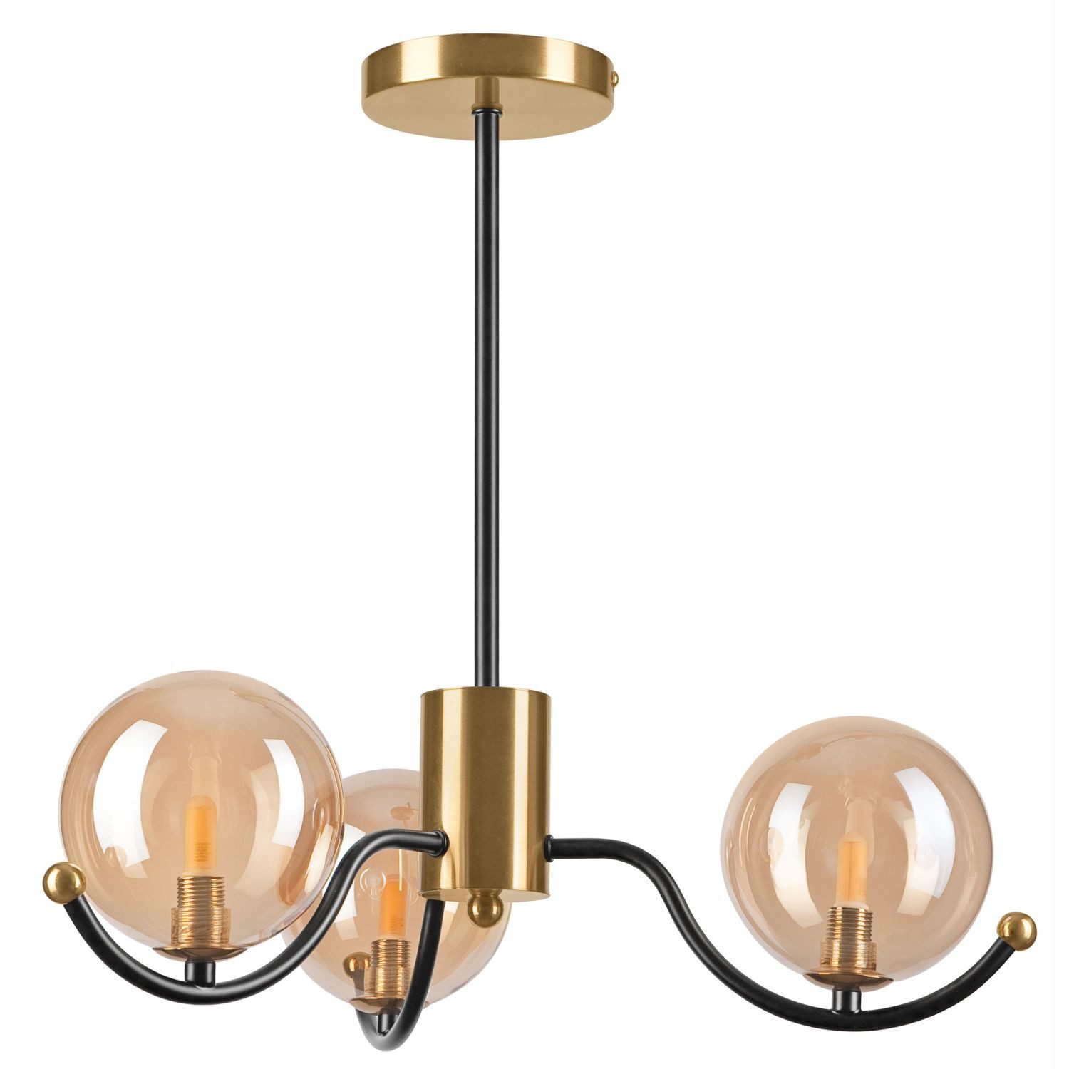 Licht-Erlebnisse Deckenleuchte MYTINAS, ohne Leuchtmittel, Metall Rauchglas G9 48 cm breit in Gold Schwarz 3-flammig Modern