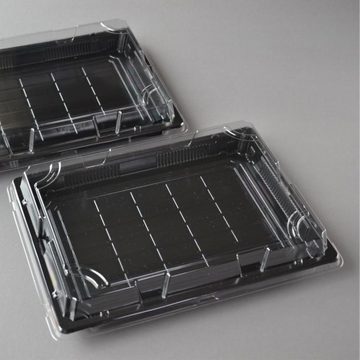 Einwegschale 300 Stück Sushi Schalen OP 3.0 mit Deckel (263×190×30 mm), mit wellenförmigen Boden, Sushi Box Verpackung Sushi Tray