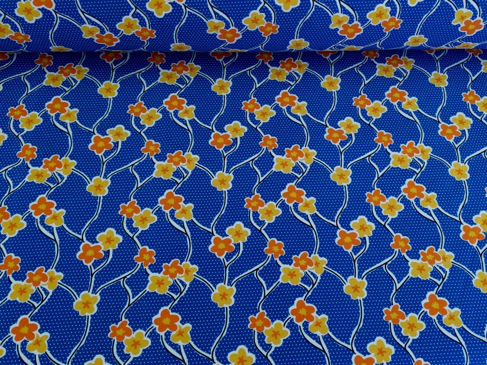 Thumbnail - Corileo Stoff Softshell Blumenranken Blau Stoff Meterware