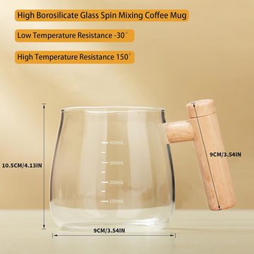 BlingBin Tasse Selbstrührender Becher elektrischer Rührbecher Kaffeebecher, Holzimitat und Borosilikatglas, hoher Borosilikatglas, rotierender Kaffeebecher