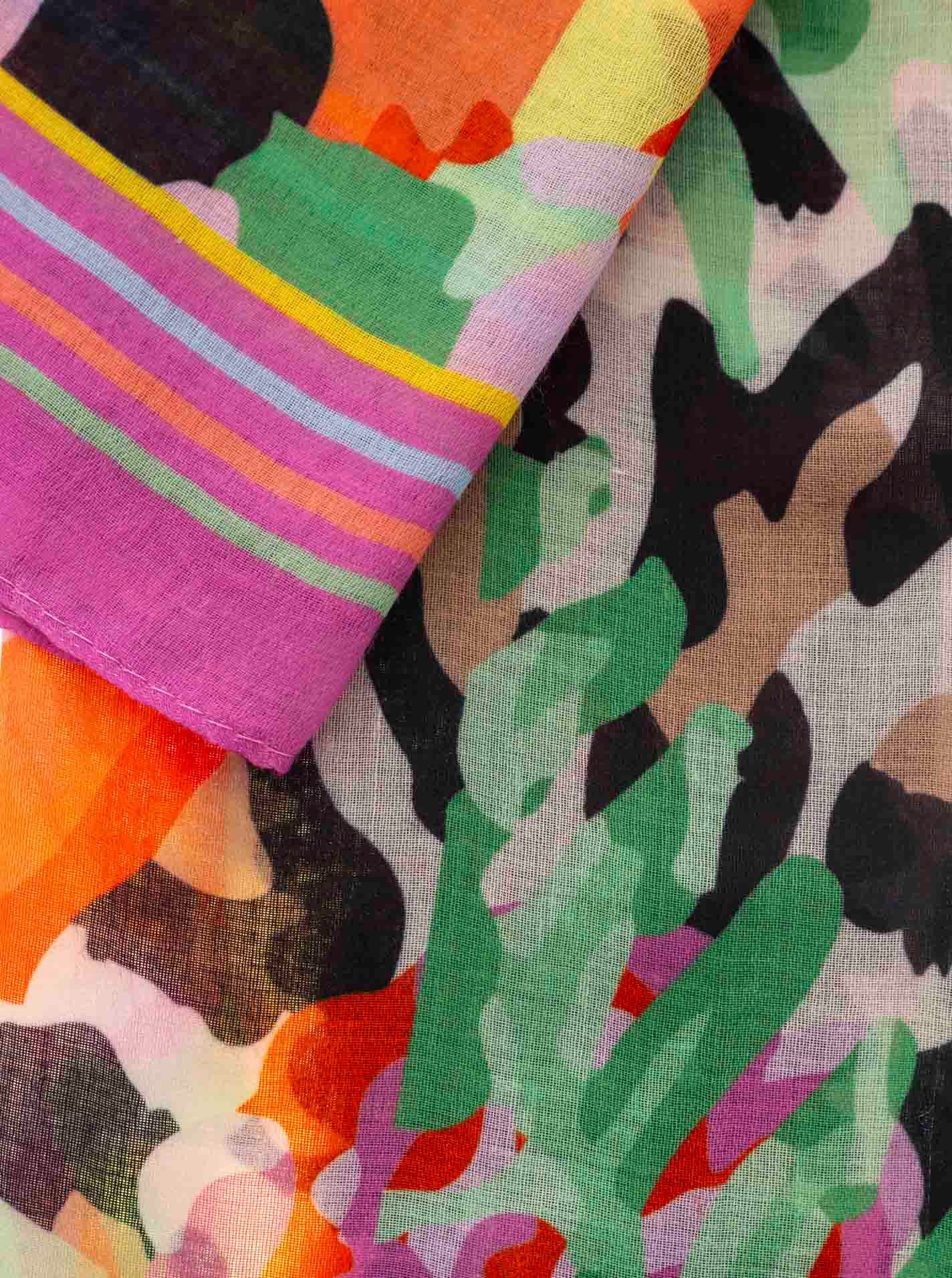 Zwillingsherz Schal "Tropical Tucan", tropisches Muster, farbenfroh, transparent