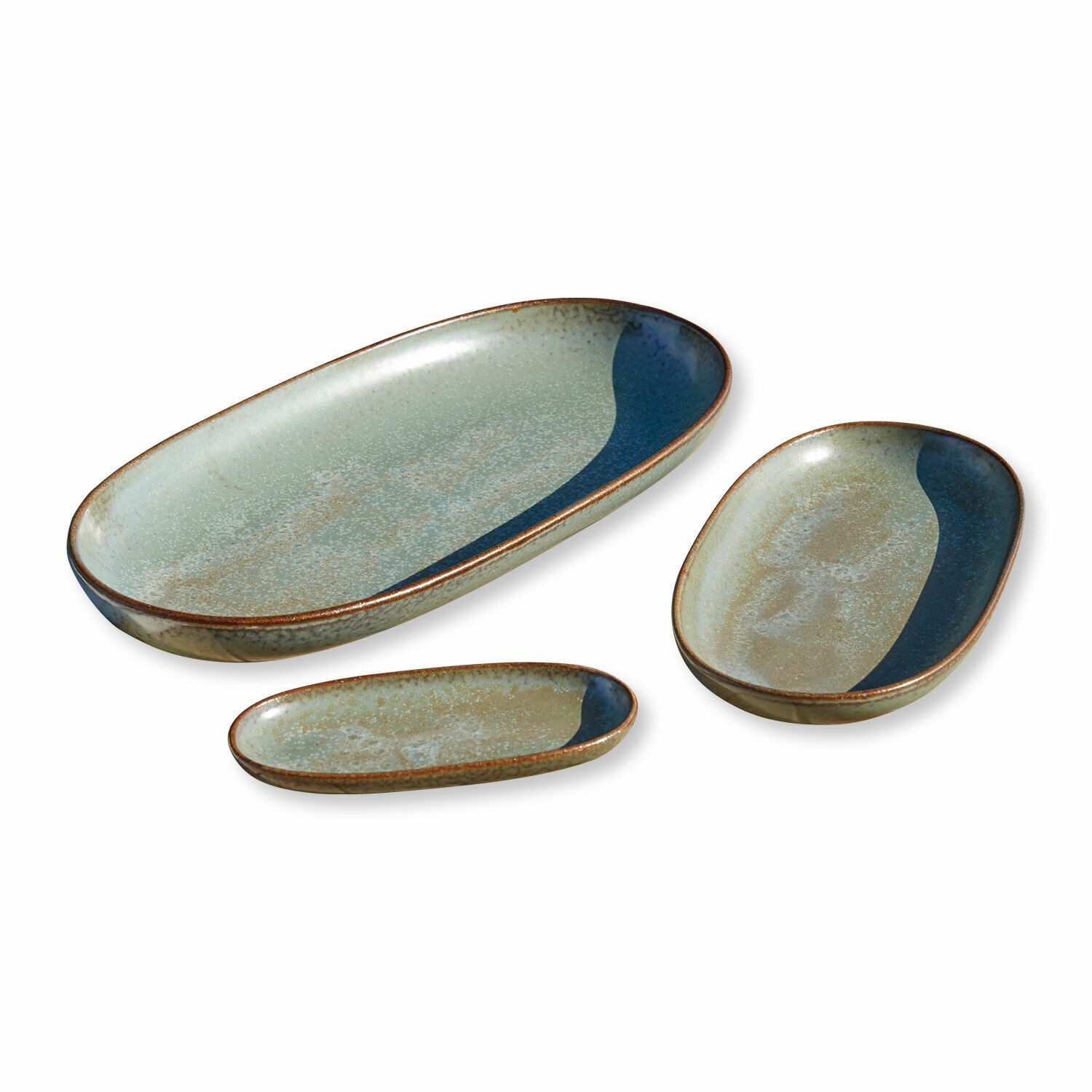 Mirabeau Geschirr-Set Servierplatte 3er Set Biarré türkis/braun, Steinzeug