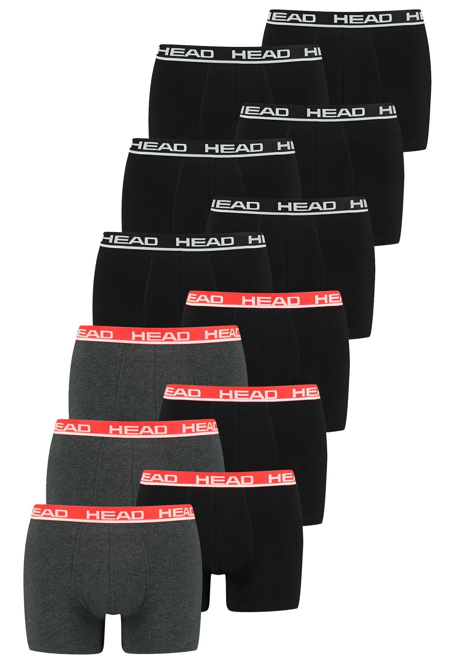 Head Boxershorts Head Basic Black/Grey Boxer Red 12P (Spar-Set, 12-St., 12er-Pack)