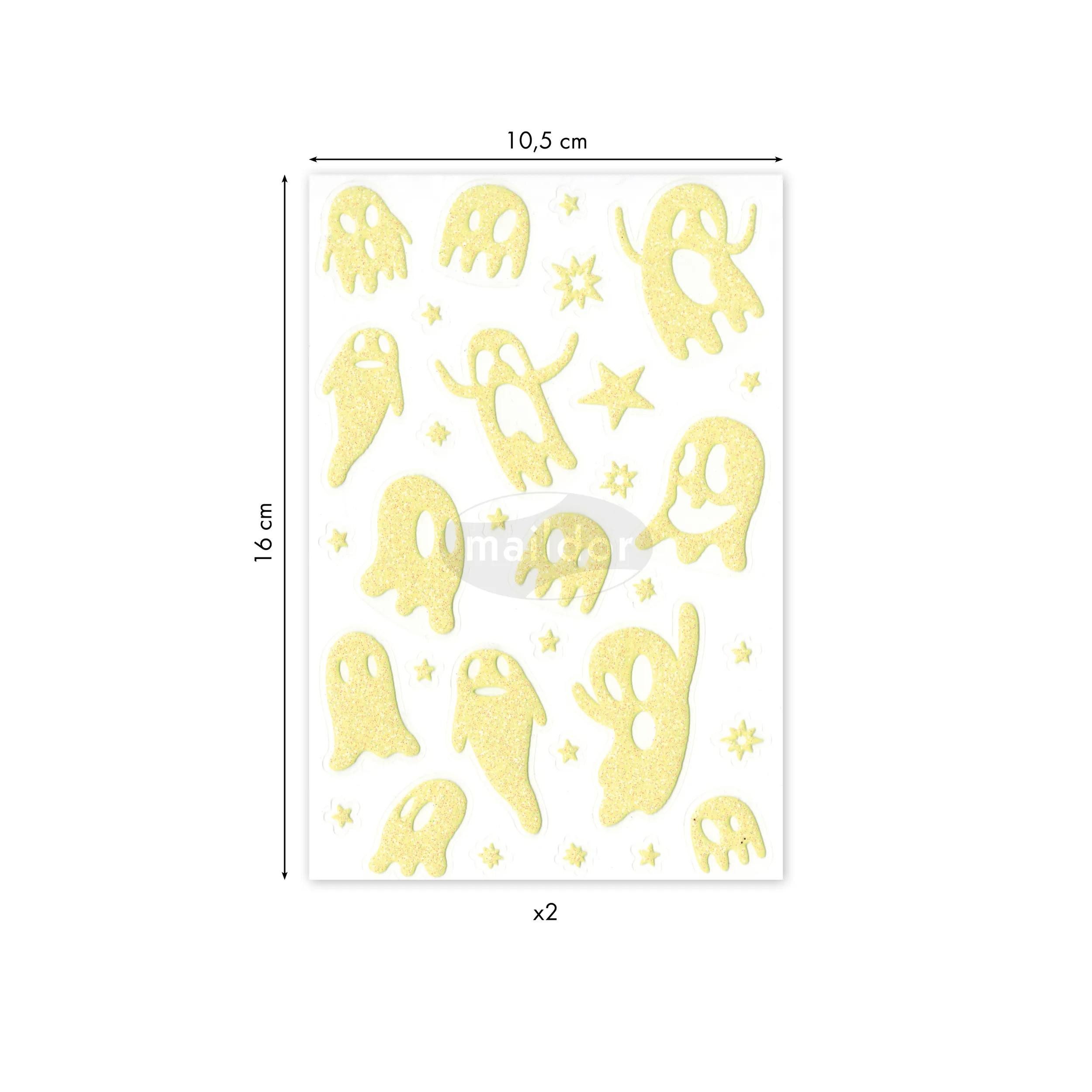 maildor Sticker 10x Phospho' Stick 2 Stickerbogen 10,5x16cm Gespenster Neongelb AE080O, My Mandarine