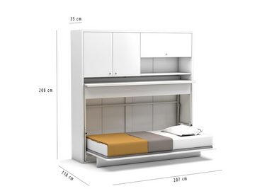 Multimo Schrankbett NITRO Wandbett / Schrankbett mit Schreibtisch und Hängeschrank, 90 x 190 cm inkl. Lattenrost