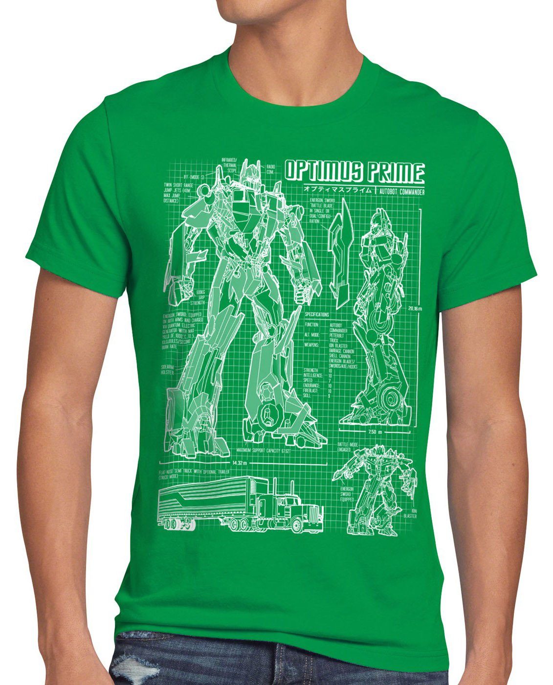 Print-Shirt Optimus grün Prime blaupause style3 autobot Herren T-Shirt