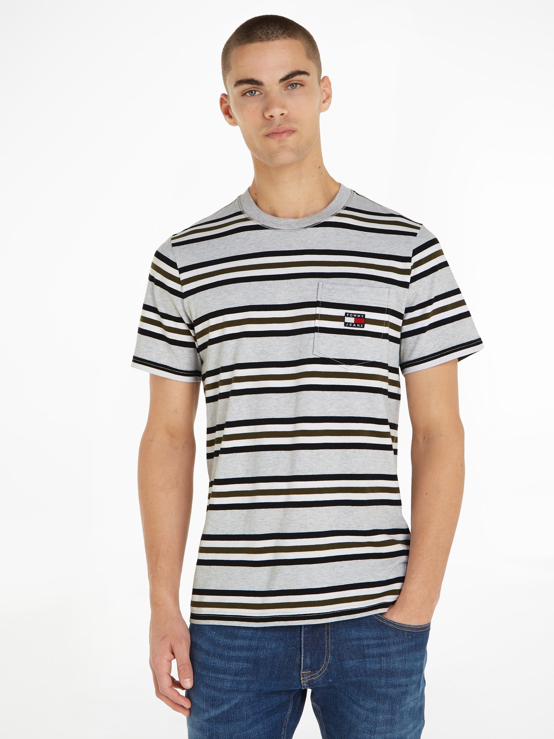 Tommy Jeans T-Shirt TJM REG FLAG STRIPE TEE Silver Grey Htr