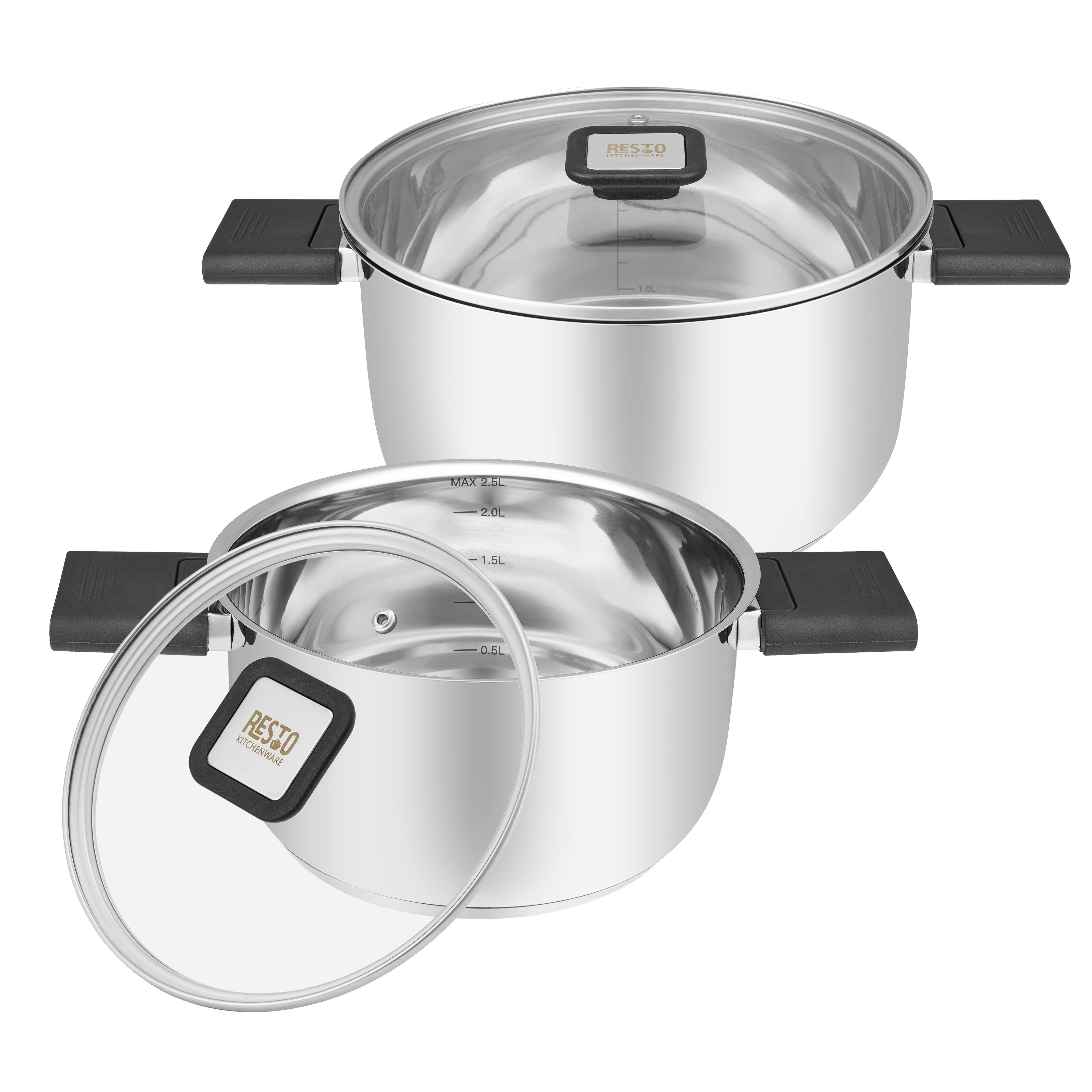 RESTO Kitchenware Topf-Set ANSER mit klappbaren Griffen, im Geschenkkarton, Edelstahl 18/10 (Set, 4-tlg., je 2x Kochtopf Ø 18/22 cm mit Deckel), für alle Herdarten geeignet, auch Induktion