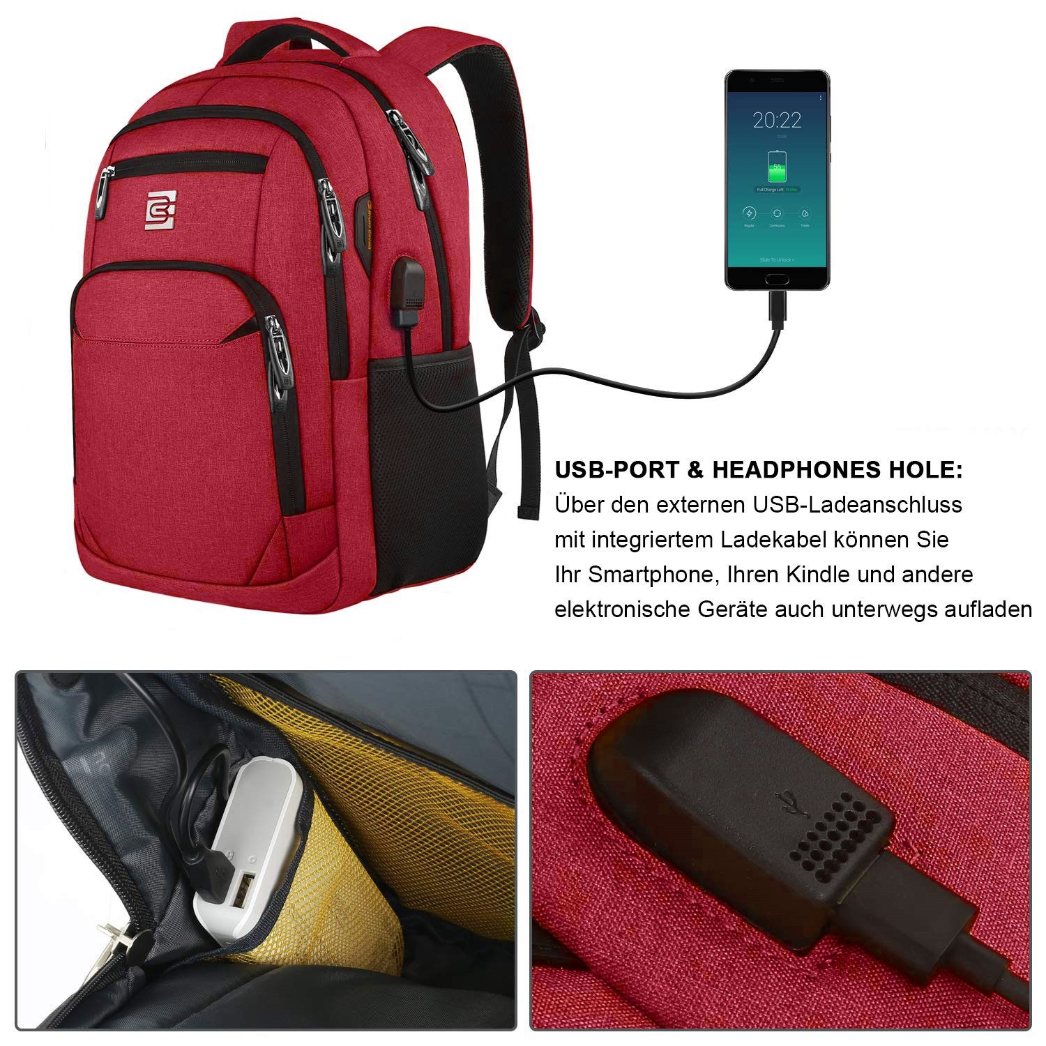 OKWISH Laptoprucksack Laptop Rucksäcke Schulrucksack Wasserbeständig Laptoptasche (Uni Tasche Businessrucksack Sportrucksack, Backpack mit Laptopfach, Anti-Diebstahl, mit USB-Anschluss), Herren Damen Jungen Teenager Arbeit Business Freizeit Reisen
