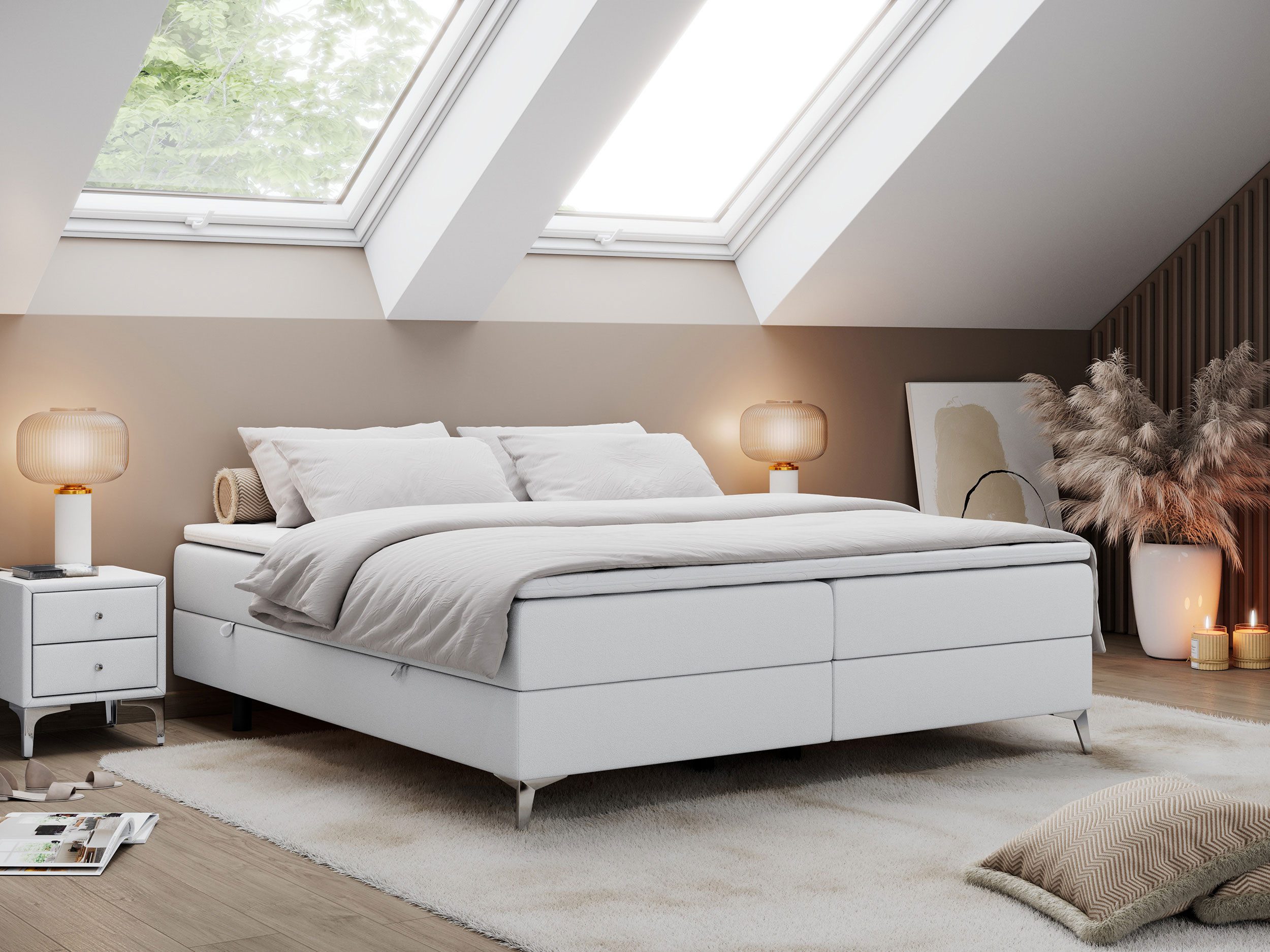MKS MÖBEL Boxspringbett LESS (Set, Packung, T30-Schaum, Bettkästen, Doppelbett, Polsterbett), Doppelbett mit Multipocket-Matratzen, Topper, Modern