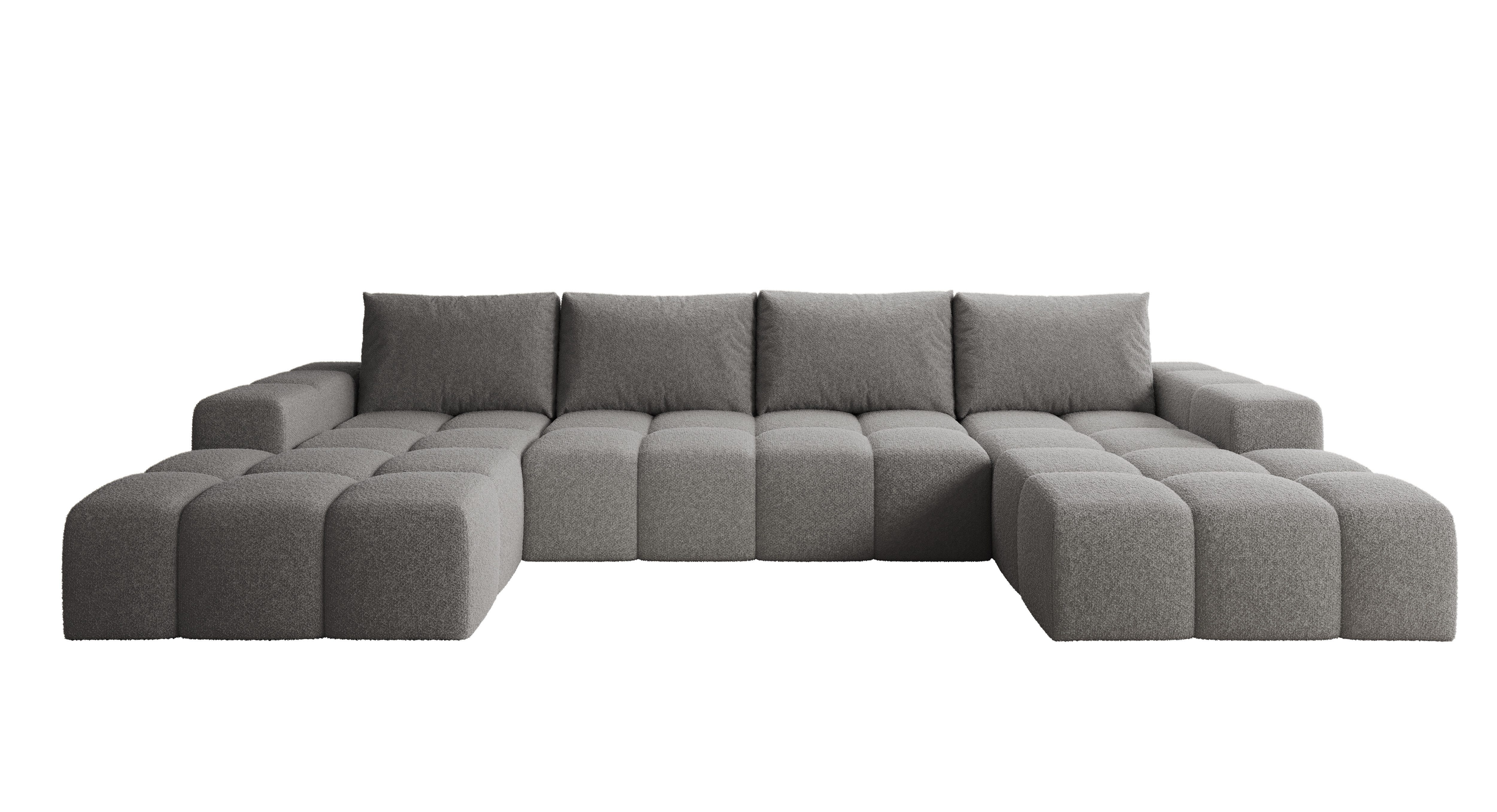 PROMETO Möbel Ecksofa Couch U-Form, Sofa U-Form Teddy-Bouclé, Web oder Cord-Stoff Cento