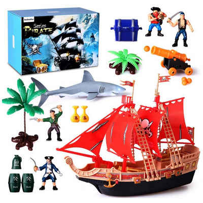 Arkmiido Lernspielzeug Spielzeug-Schiff Piratenschiff Abenteuerspielzeug (Set, 17-St., Piratenabenteuerspielzeug mit Geräuschen und Lichtern), Spielzeugset für Jungen und Mädchen ab 3 Jahre