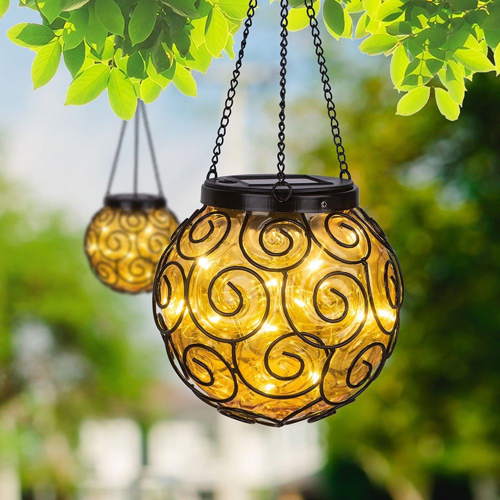 Warmweiß, Solarleuchte, Hängelampe Globo Leuchtmittel Set Gartenlampe inklusive, 2er Solarlampe LED LED amber Außenleuchte