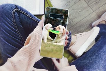 MuchoWow Handyhülle Hund mit seinem Welpen und einem Frisbee, Phone Case, Handyhülle Samsung Galaxy S10+, Silikon, Schutzhülle