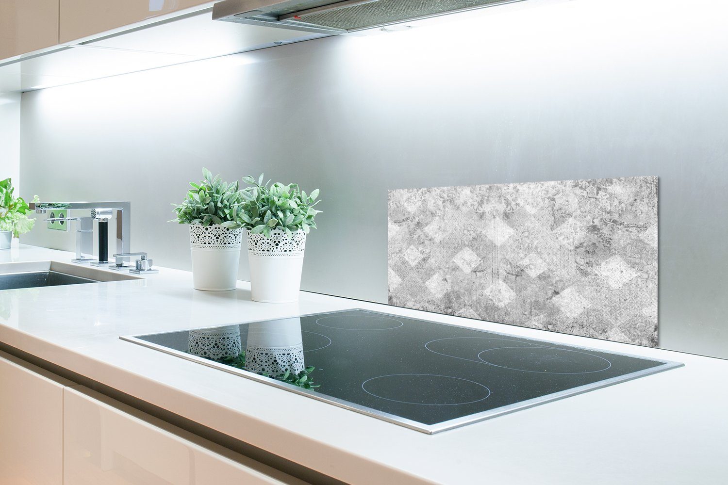 - (1-tlg), 60x30 cm, - Marmoroptik - gegen Wandschutz, Strukturen und Küchenrückwand MuchoWow - für Marmor Schmutzflecken Küchen Grau Vintage, Fett