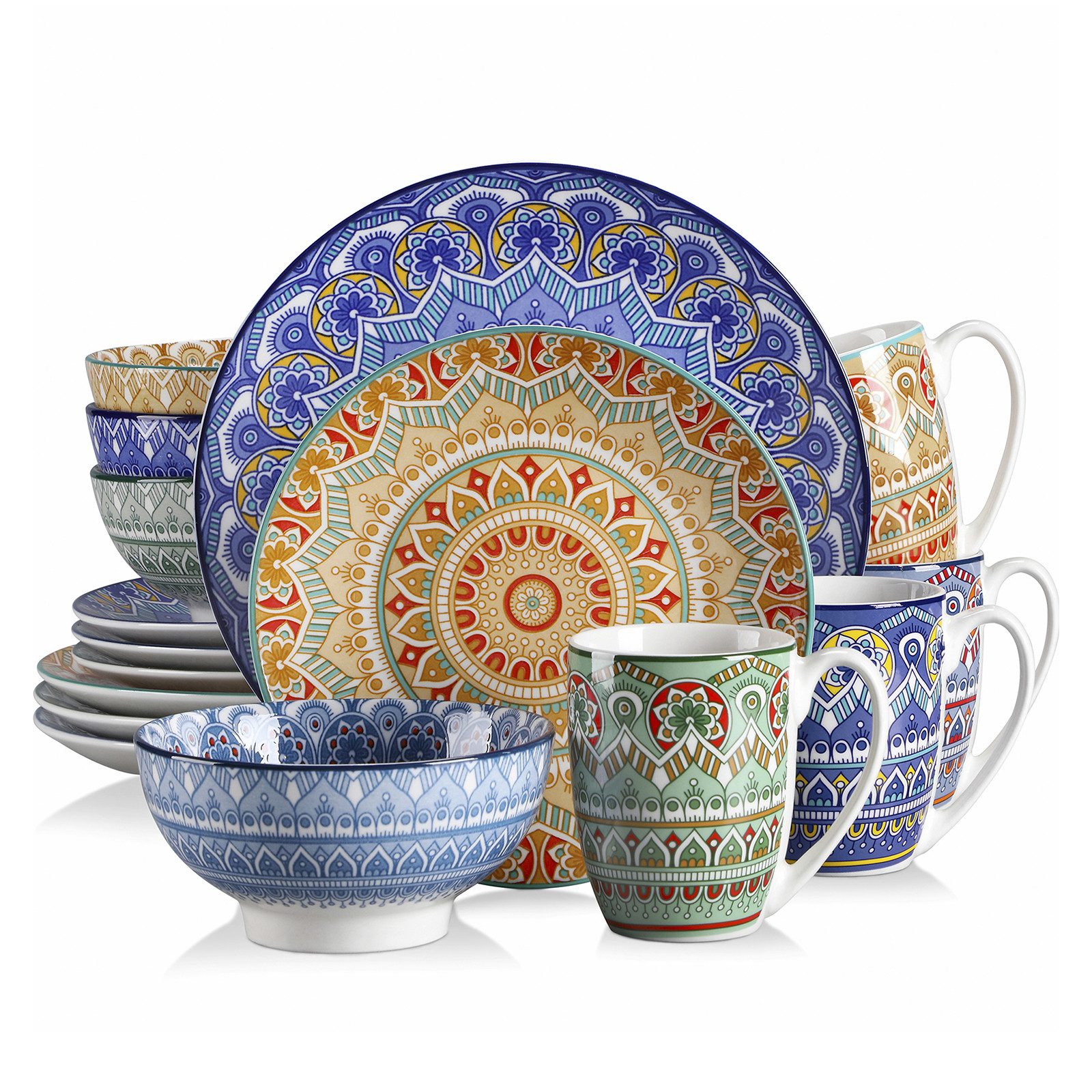 vancasso Geschirr-Set 16-tlg Tafelservice für 4, Geschirr-Set MANDALA, Porzellan, BOHO-Stil (16-tlg), 4 Personen, Porzellan