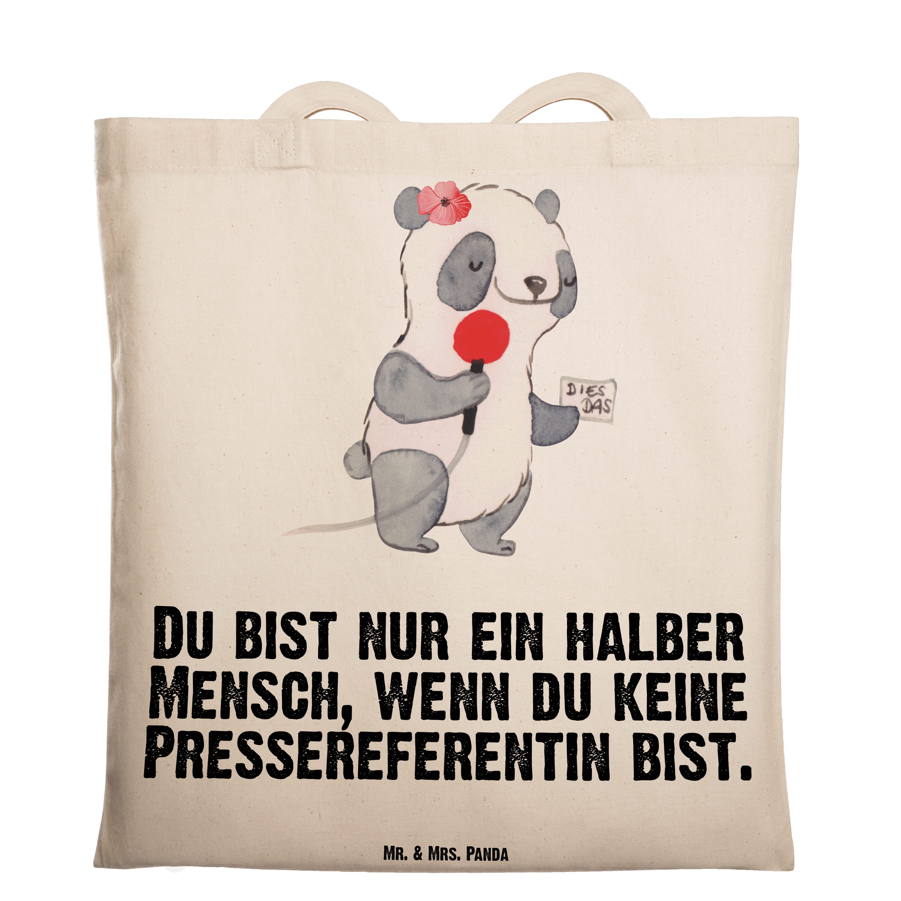 Mr. & Mrs. Panda Tragetasche Pressereferentin mit Herz - Transparent - Geschenk, Einkaufstasche, B (1-tlg)