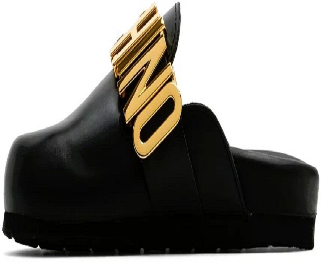 Moschino MOSCHINO SCARPAU.BIRKY VITTELLO NERO, Herren Leder Mule Sandalen Mules aus echtem Leder, Gold Farben Logo