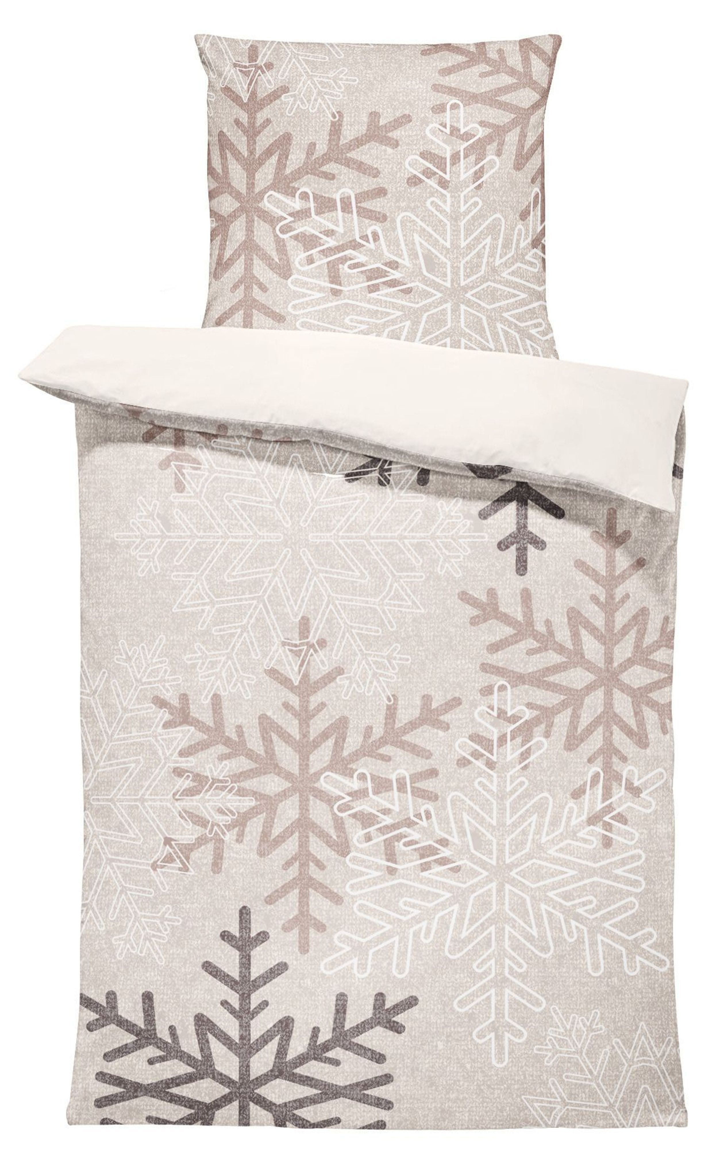 One Home Bettwäsche Winter Snowflakes, Flanell, 2 teilig, Kristalle und Schneeflocken, kuschelig warme weiche Baumwolle Biber