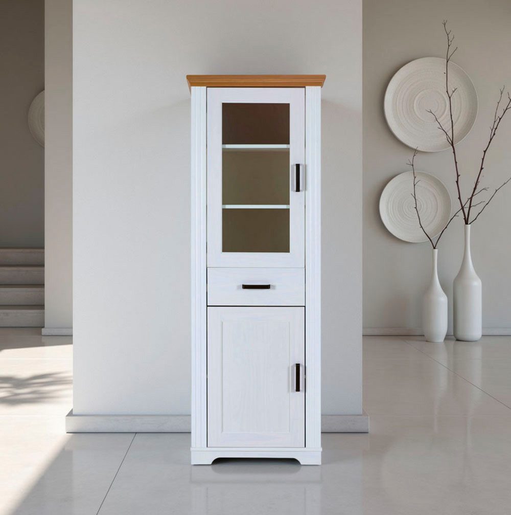 Inter Link Vitrine Maluno, Kiefer Massivholz, Vitrinenschrank, Standvitrine (1-St) Säulenvitrine mit Soft-Close, Stauraum, BxTxH: ca. 68 x 41 x 193,1 cm