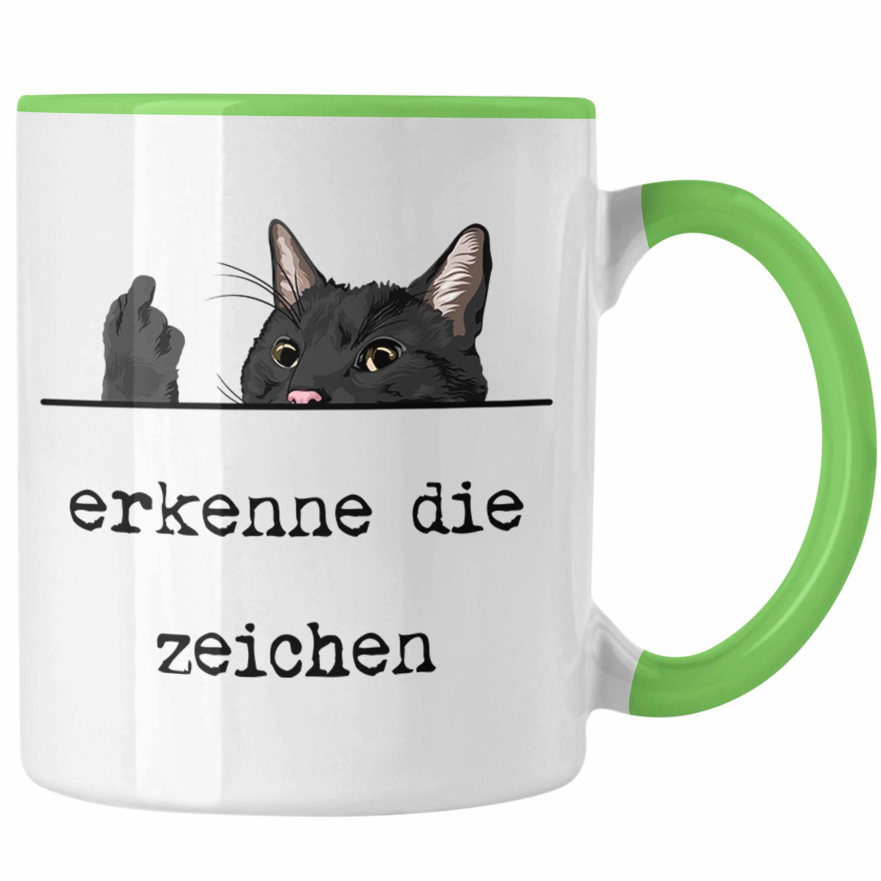 Trendation Tasse Trendation - Erkenne Die Zeichen Tasse Katze Katzenliebhaber Mittelfinger Geschenk für Frauen Kollegin Grün