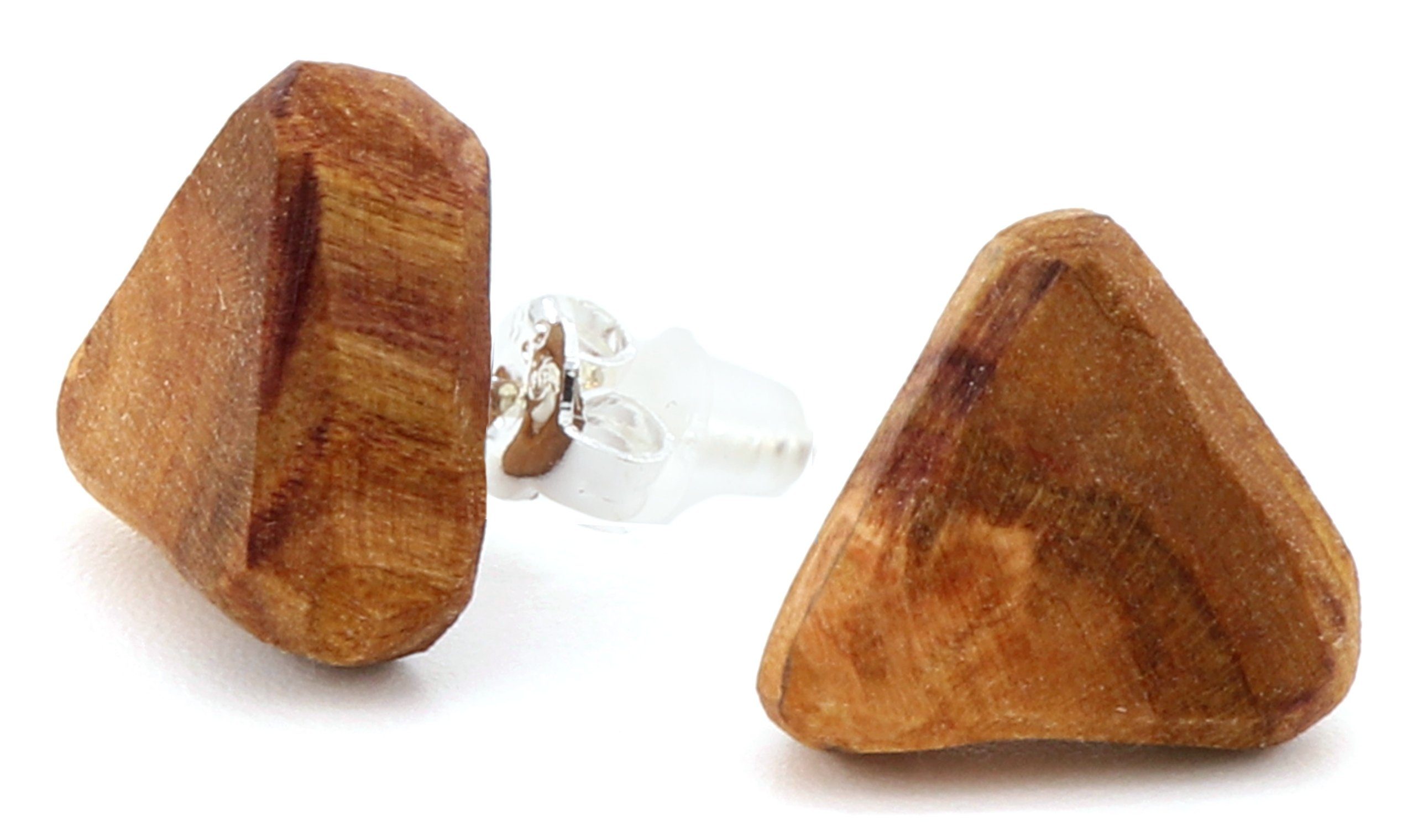 NaturSchatulle Paar Ohrstecker Pflaume Dreieck (Holzschmuck, Holzohrringe), 10 mm