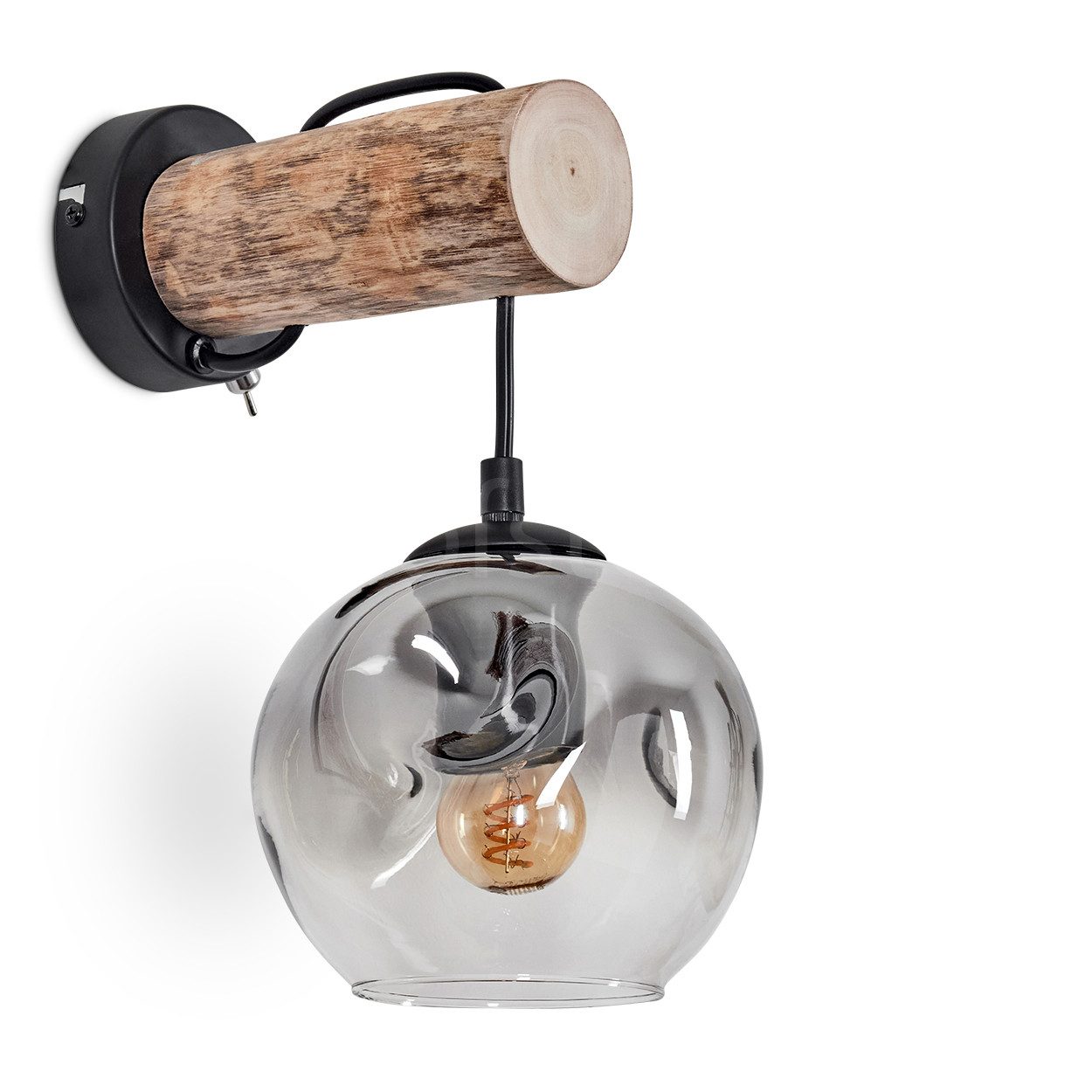 Wandleuchte Wandlampe aus Holz/Metall/Glas in Natur/Schwarz/Rauch/Klar
