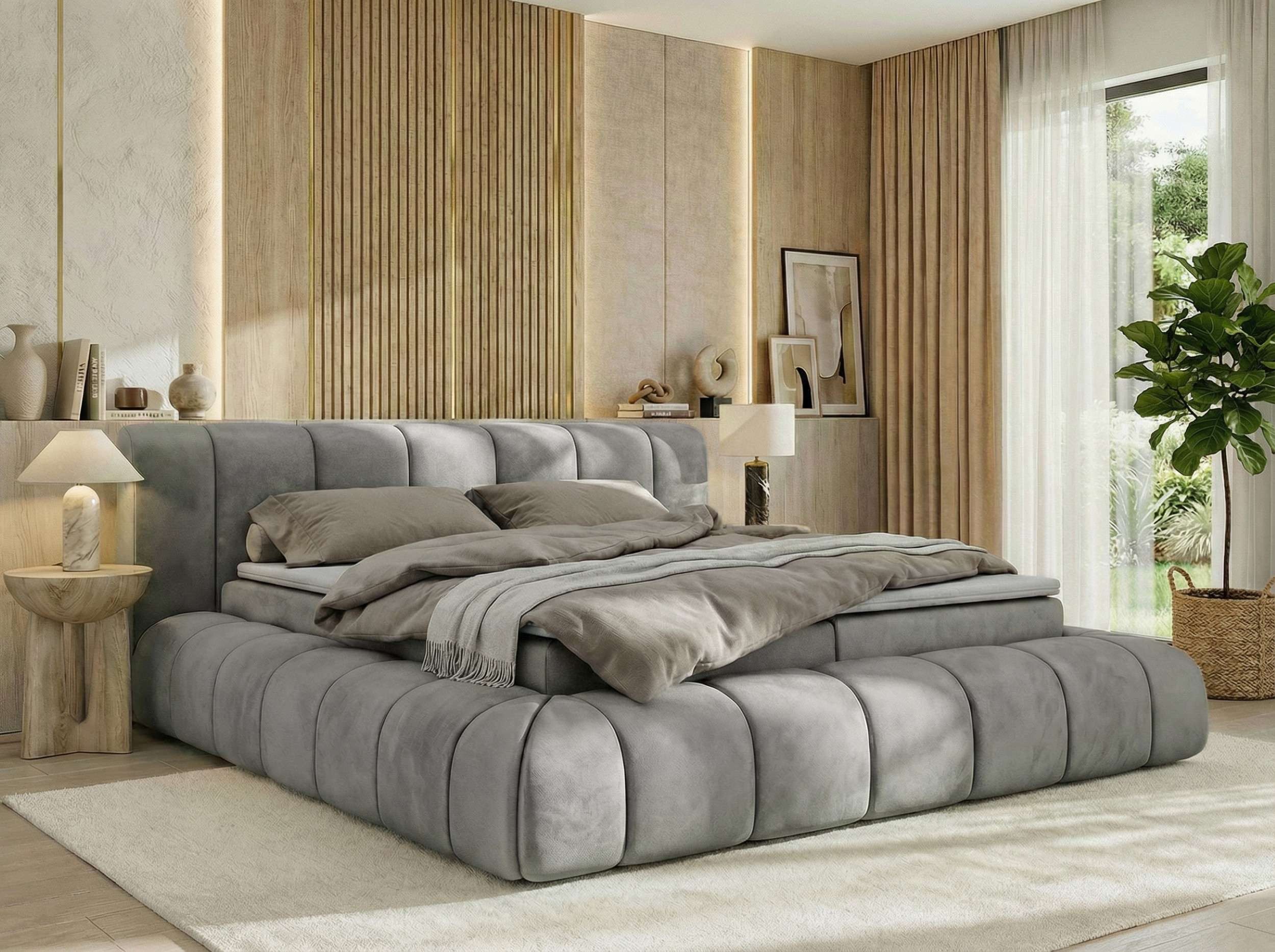 MKS MÖBEL Boxspringbett NUBEA (Komplettbett, Set, inkl. 2 Bettkästen, Matratze H3/H4 und Topper Visco oder T25), Feder-Hebemechanik, 7-Zonen-Multipocket-Matratze, Bett mit Kopfteil