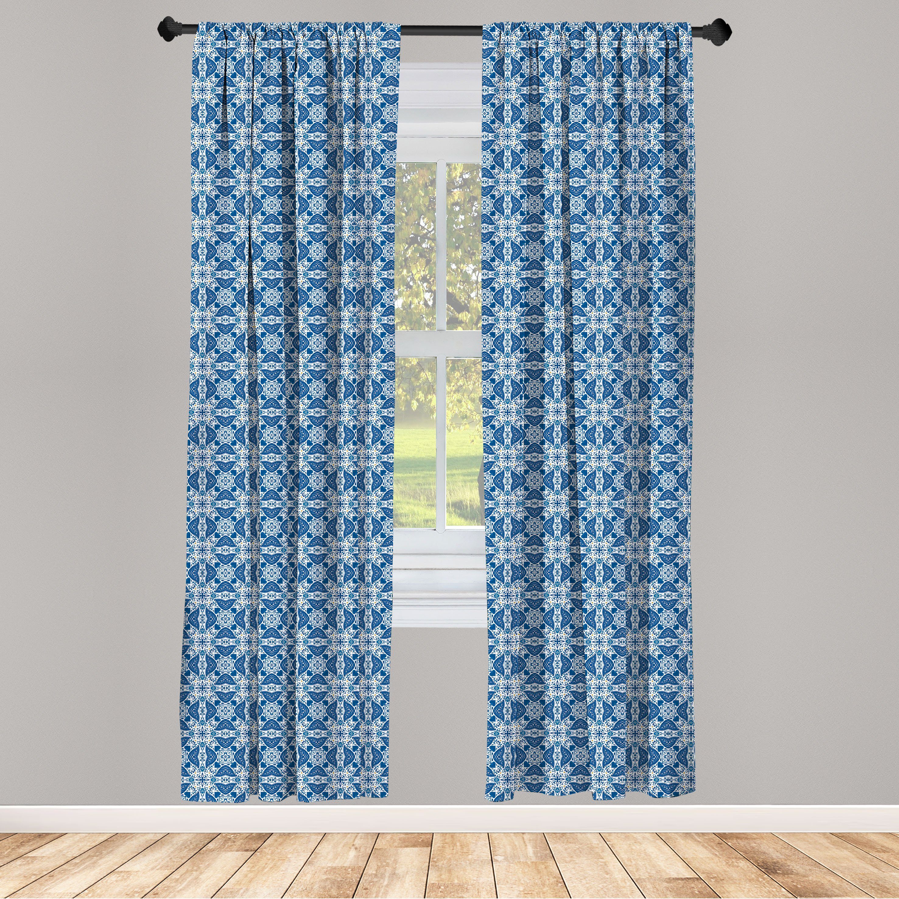 Gardine Vorhang für Wohnzimmer Schlafzimmer Dekor, Abakuhaus, Microfaser, Ethnisch Azulejo Fliesen Muster