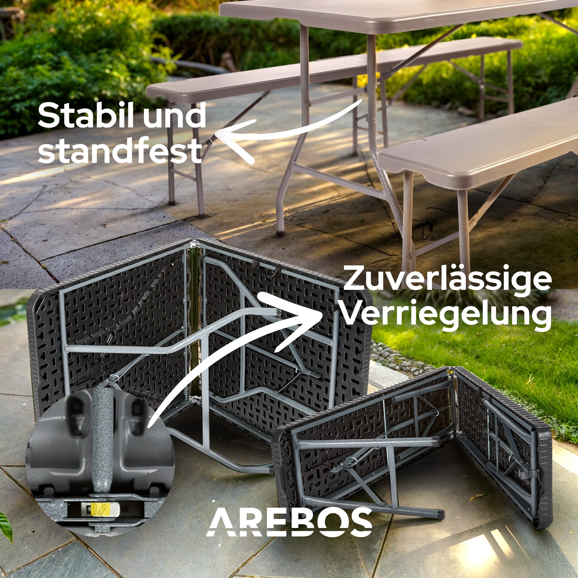 Arebos Bierzeltgarnitur Festzeltgarnitur, Biertisch Set, klappbar Campingtisch, (Set), Wetterfest & Pflegeleicht – Bild 4 von 5