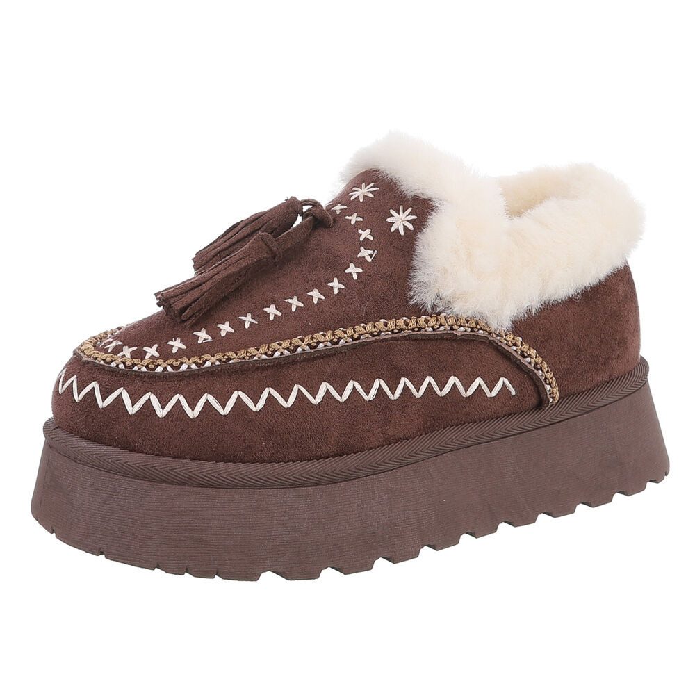 Ital-Design Damen Slipper mit Plateau und Quasten für Freizeitkomfort Snowb günstig online kaufen