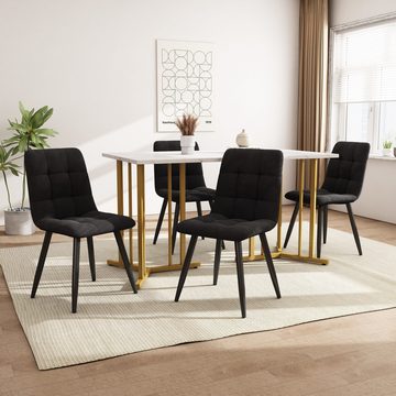 OKWISH Essgruppe Esstisch mit 4 Stühlen Set, (5-tlg), mit Golden Metallbeinen,Weißer MDF-Desktop,140×80cm
