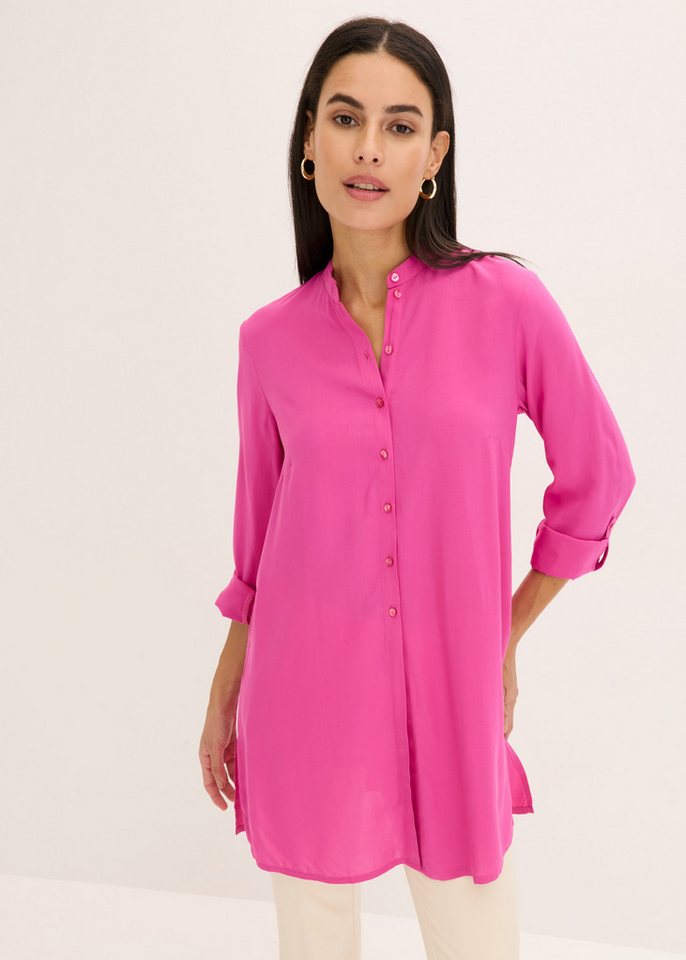 bonprix Longbluse gerade Passform, mit langem Arm, aus Viskose, mit Stehkragen