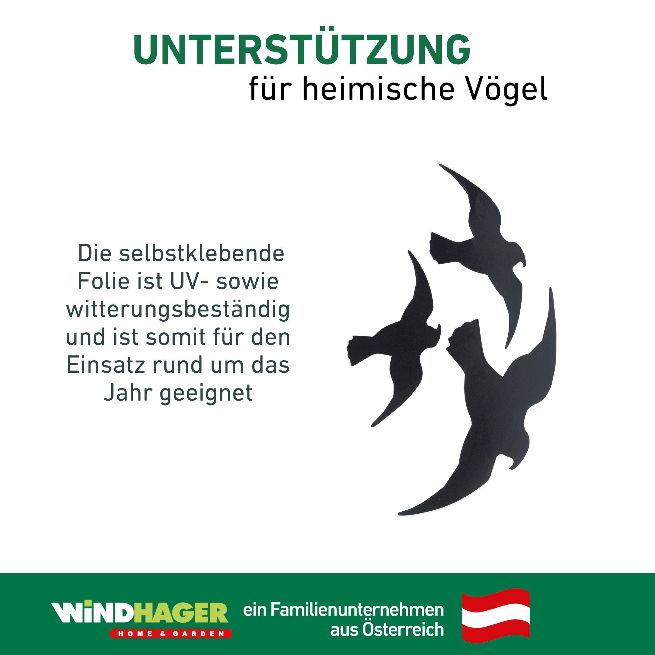 Windhager Vogelattrappe Vogel Silhouetten 3 Stk., selbstklebend, (Set, 3-St), Vogelabwehr für drinnen und draußen, schwarz