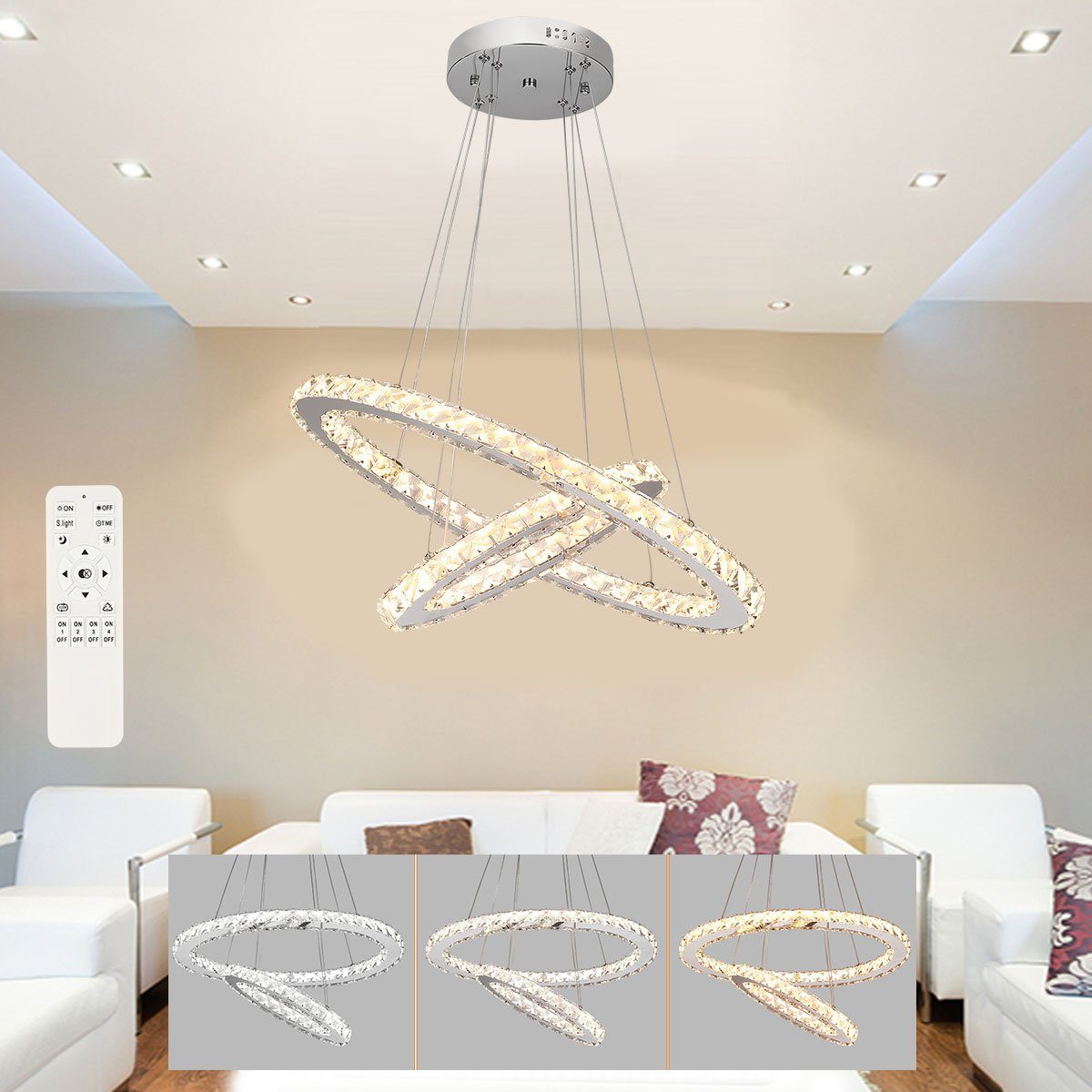 oyajia Deckenleuchte LED Kristall Deckenlampe Dimmbare, Moderne Pendelleuchte Oval Design, LED fest integriert, Höhenverstellbar Люстры Lampe, für Wohnzimmer Schlafzimmer Hotel