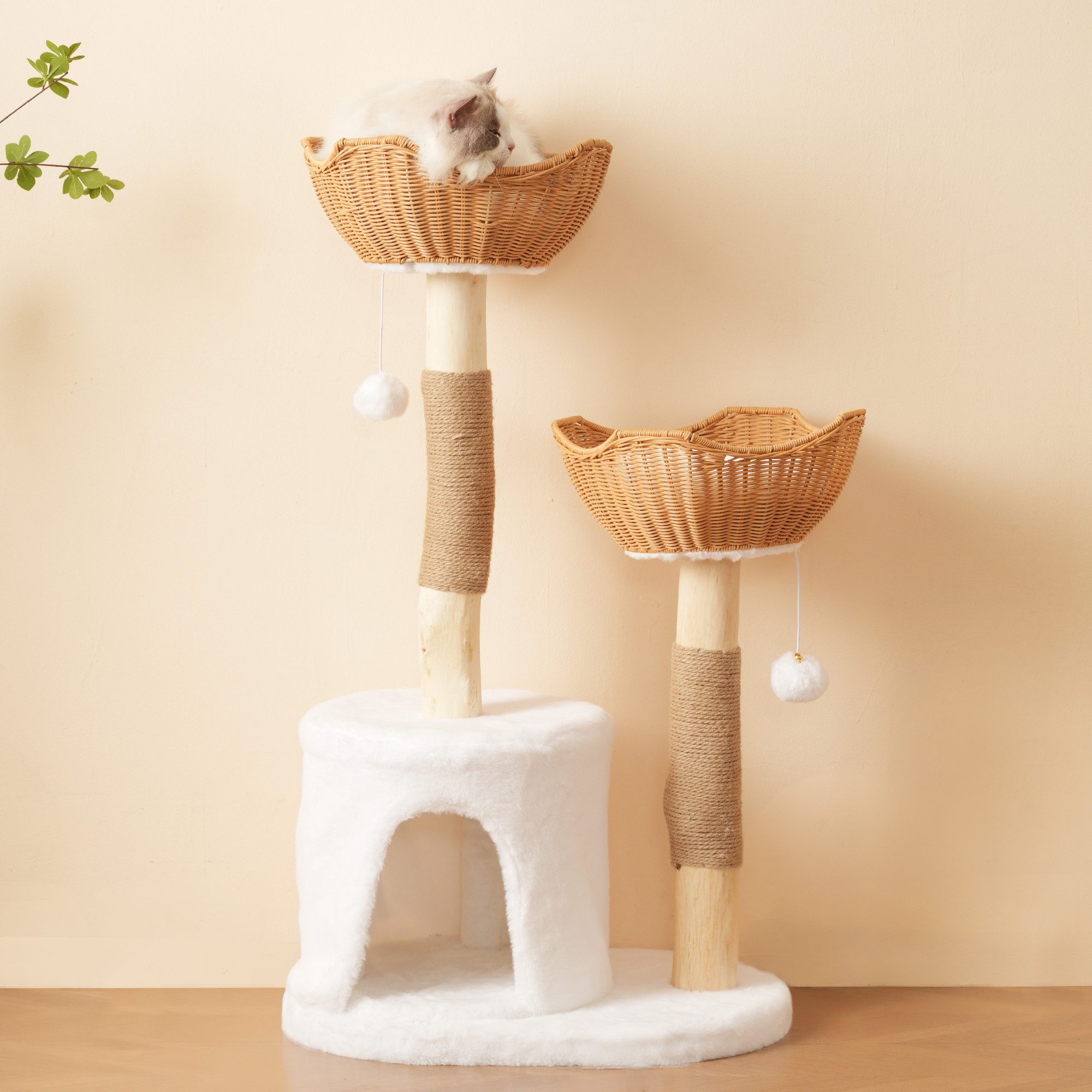 Celya Kratzbaum Katzenkratzbaum mit 2 Körben & Höhle, aus Massivholz 108cm, günstig online kaufen