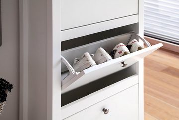 Konsimo Schuhschrank FARGE Schuhkipper Schuhkommode mit Türen, ABS-Kanten, zeitloses Design, 3 geräumige Schubladen, passt zu jedem Stil, Metallkugelgriffe
