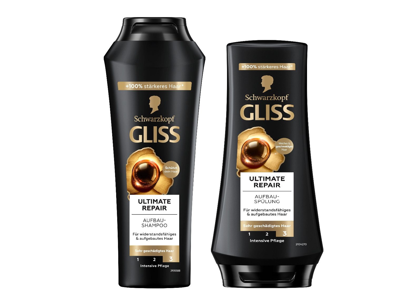 Gliss Haarshampoo Ultimate Repair 250ml & Haar-Spülung 200ml, 2-tlg., reinigt, schützt und stärkt das Haar, mehr Widerstandsfähigkeit