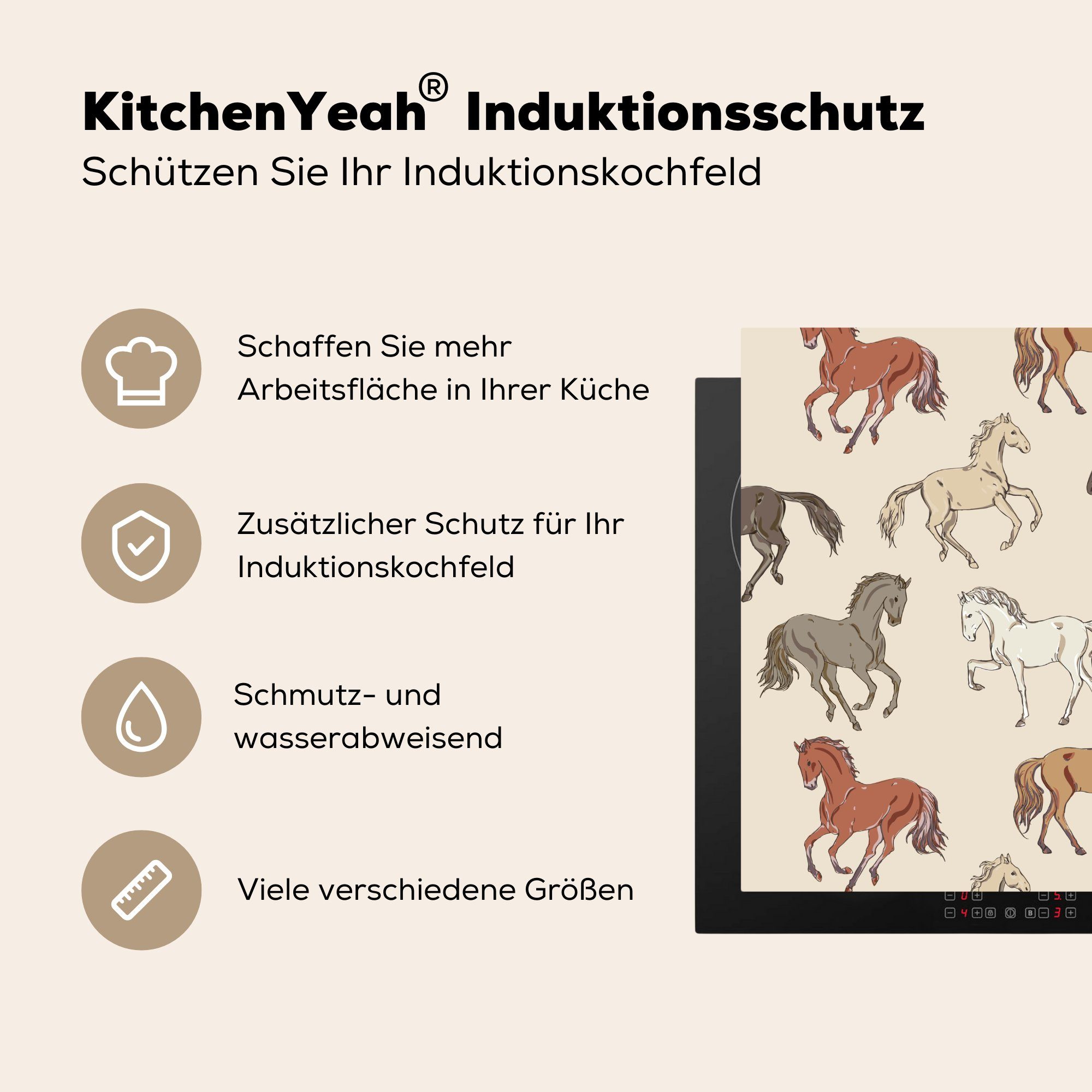 Vinyl, küche - Mädchen Rosa für Herdblende-/Abdeckplatte (1 - - MuchoWow - Arbeitsplatte Mädchen, tlg), Ceranfeldabdeckung, cm, - 78x78 Kinder Muster Pferde