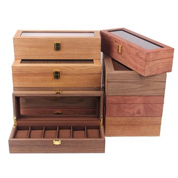 Welikera Uhrenbox Uhrenbox, 6 Fächer aus Holz, Schmuck und Uhrenorganisation