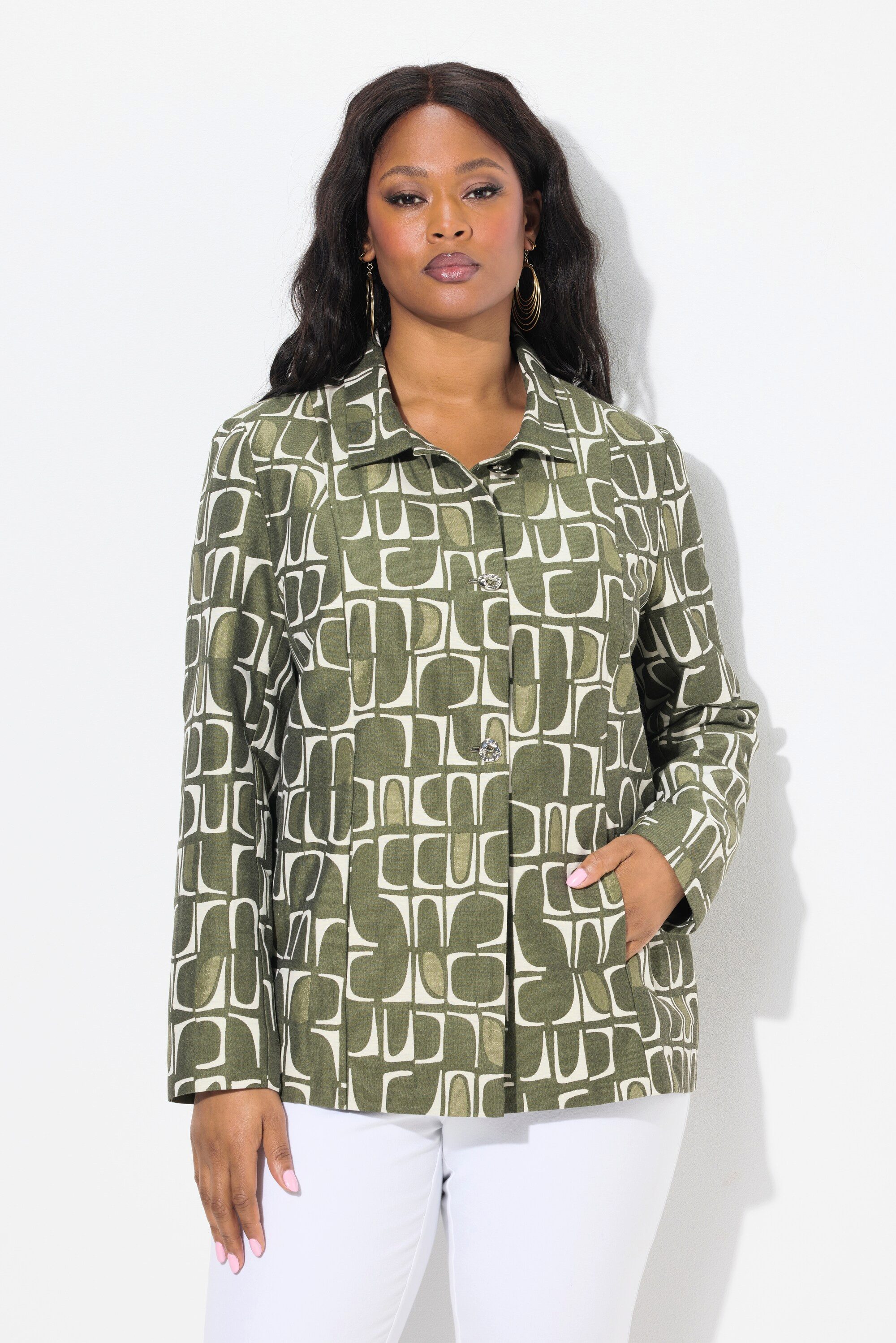 Sommerjacke Jacke Jacquardmuster Hemdkragen Langarm